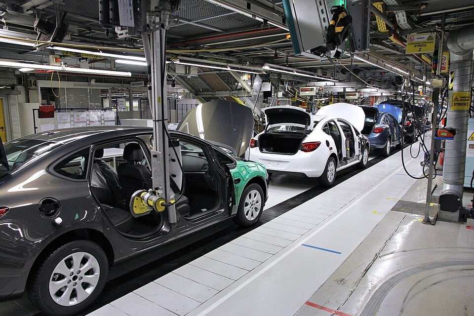 A European car assembly line, as euro-area manufacturing output reached a 54-month high in August