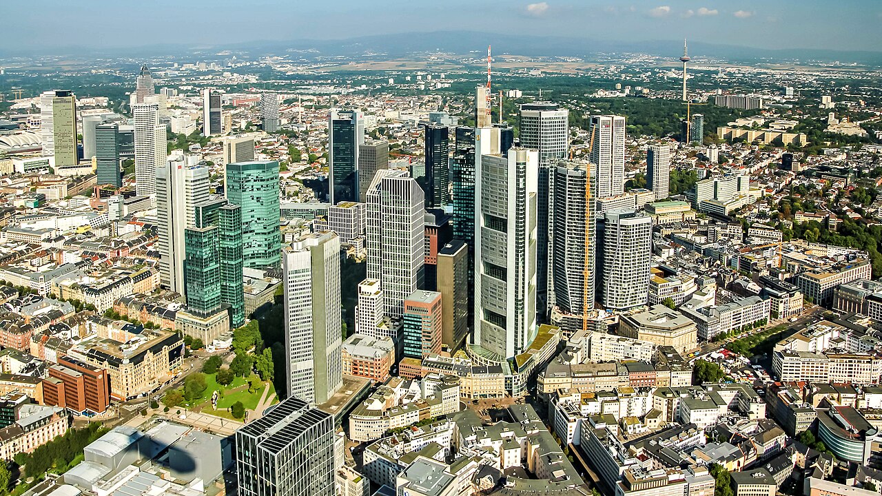 The financial district in Frankfurt, where record volumes of European government debt are being placed