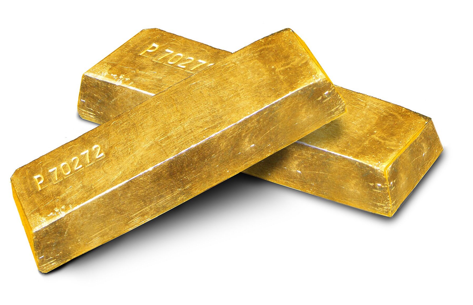 Two gold bars on a white background