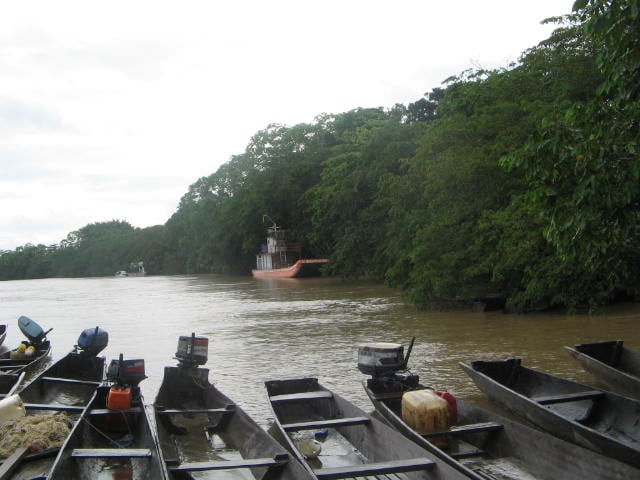 Guaviare, Colombia — river boats on the Guaviare river, gateway to the jungle municipalities where the bombing took place