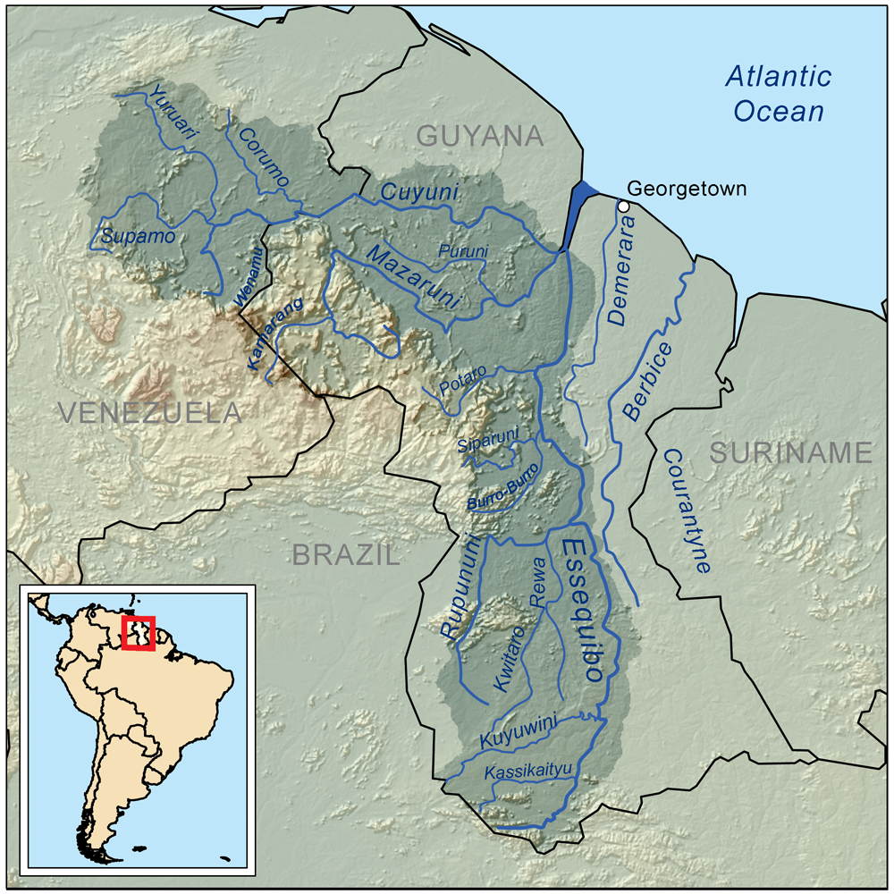 Map of Guyana Essequibo and Cuyuni-Mazaruni river basins, home to the Kurupung uranium project
