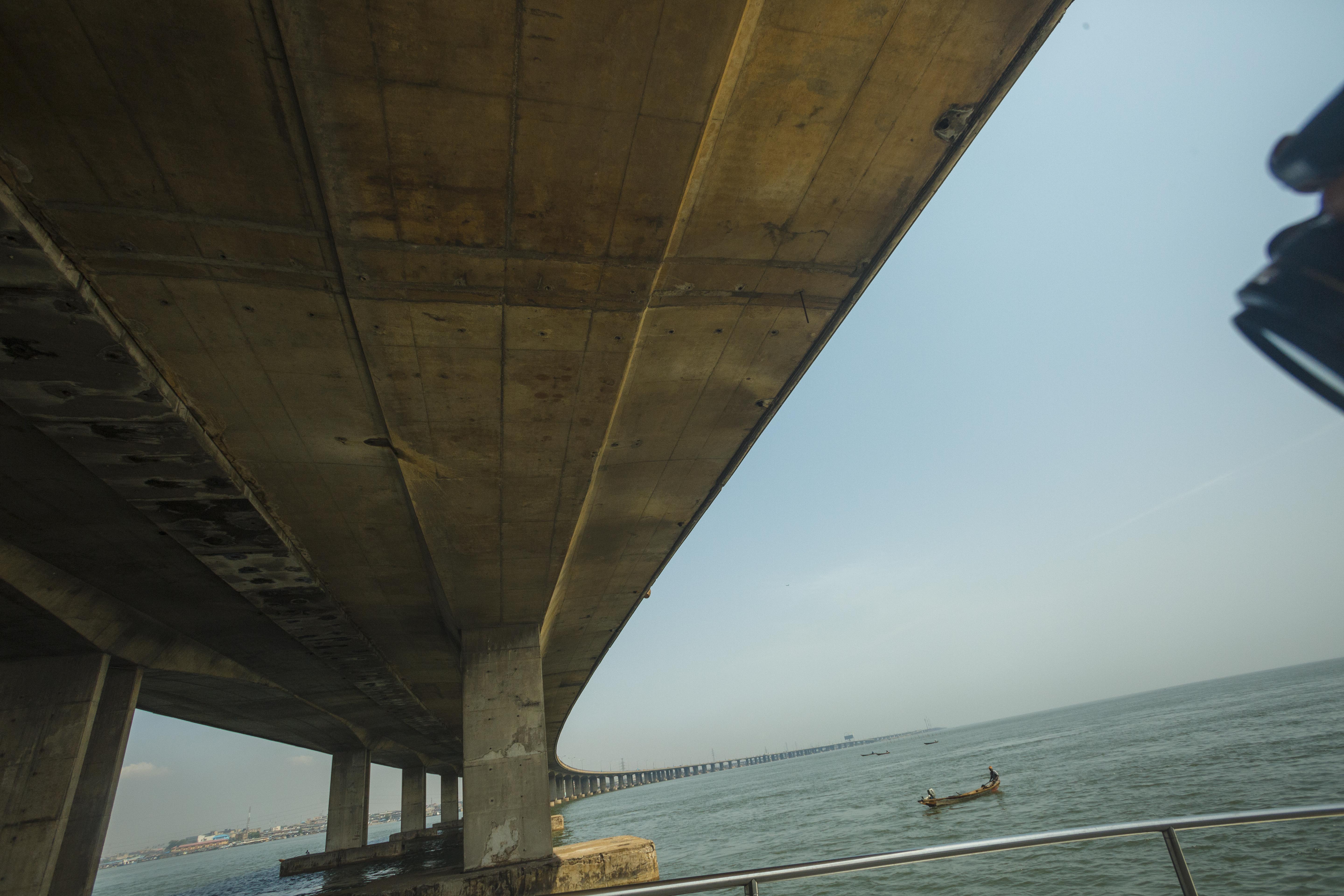 Nigeria pension fund infrastructure — beneath the Third Mainland Bridge across the Lagos lagoon