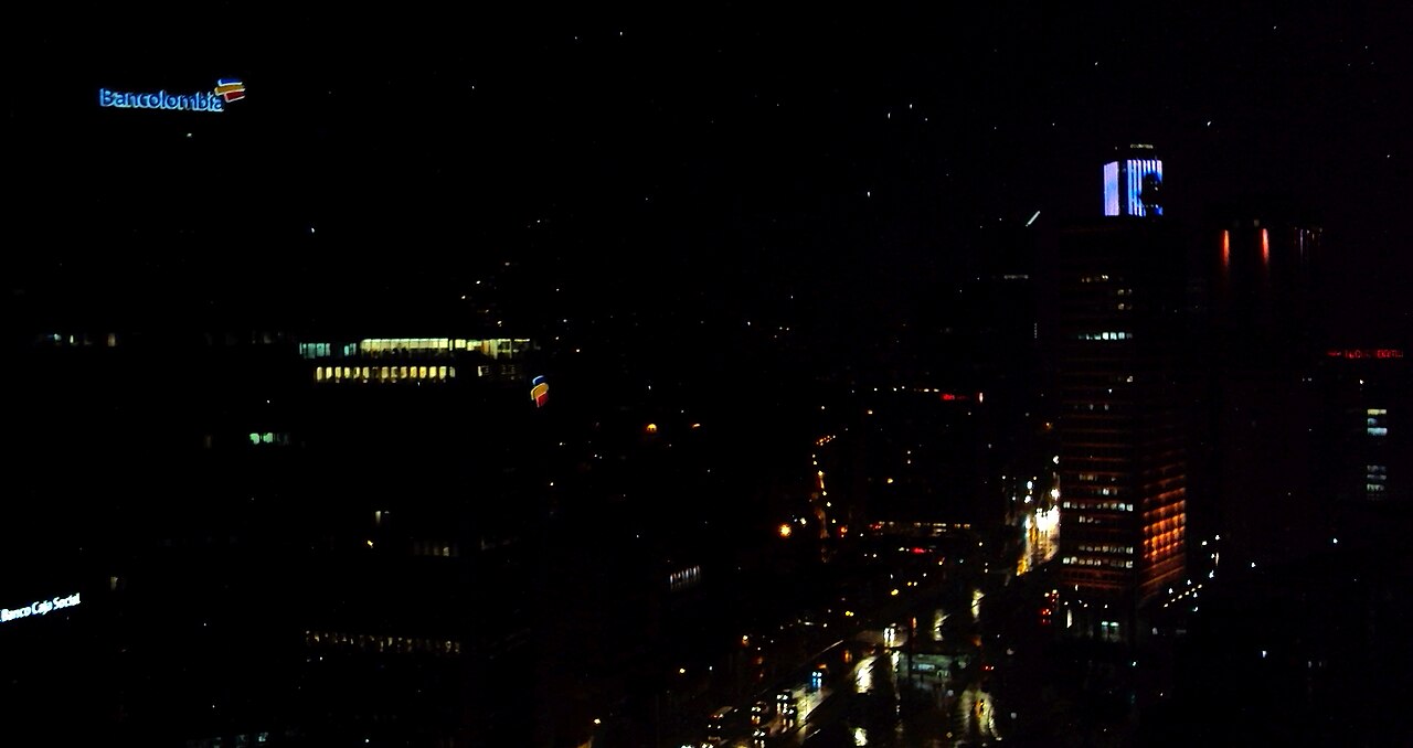 Night rain in Bogota's Centro Internacional