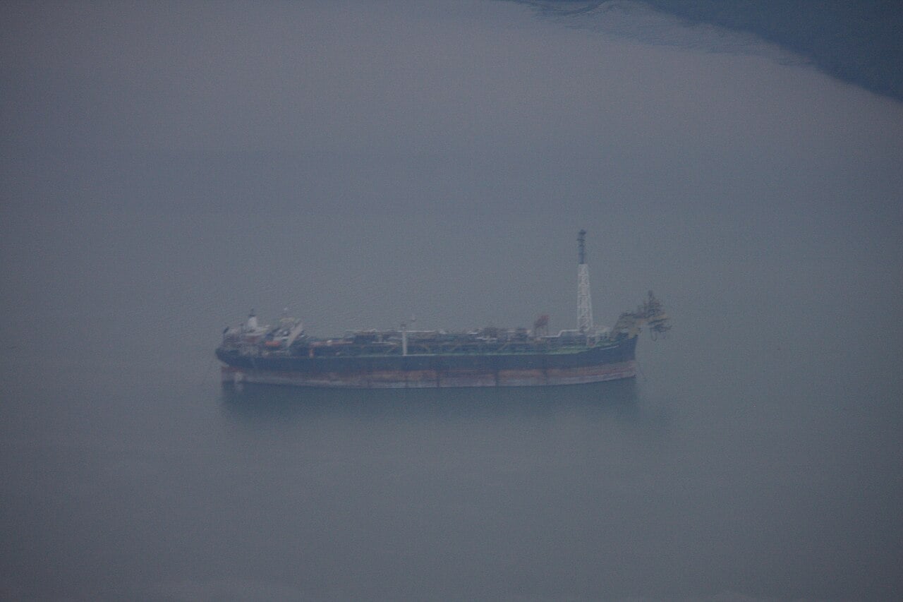 A floating production, storage and offloading (FPSO) vessel at sea