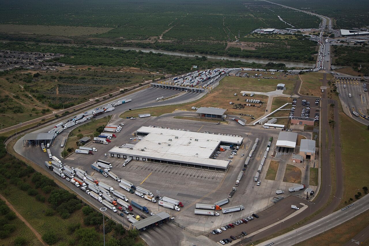 Trucks crossing the World Trade International Bridge in Laredo, Texas