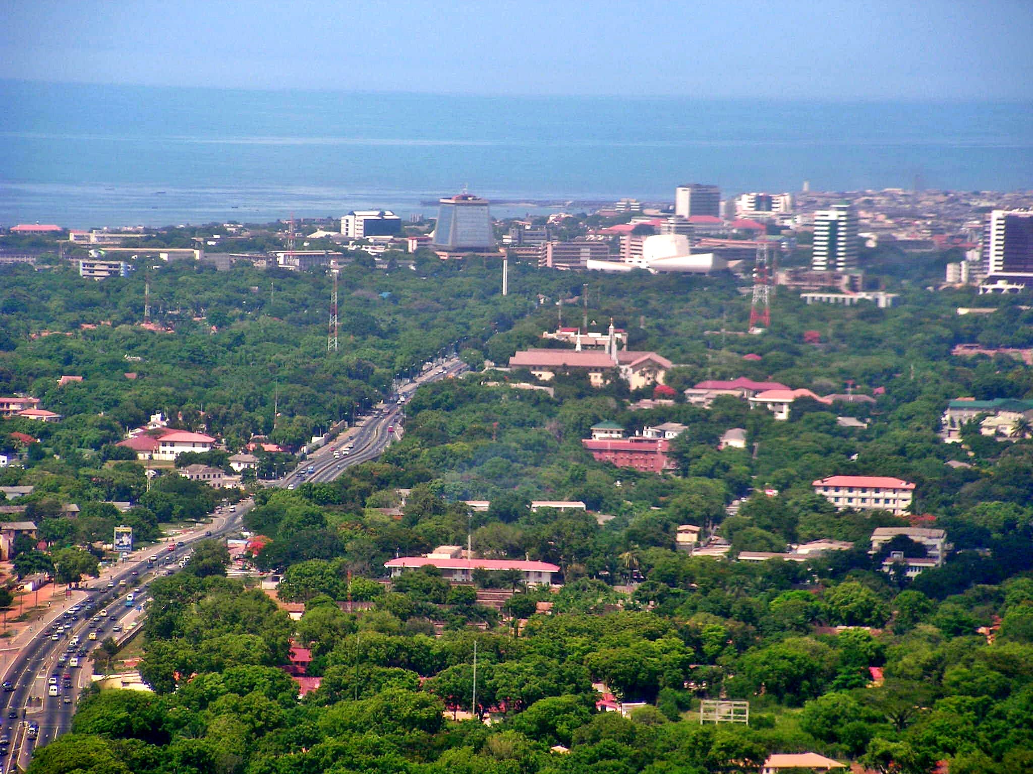 Ghana corporate bond — aerial view of Accra towards the Atlantic