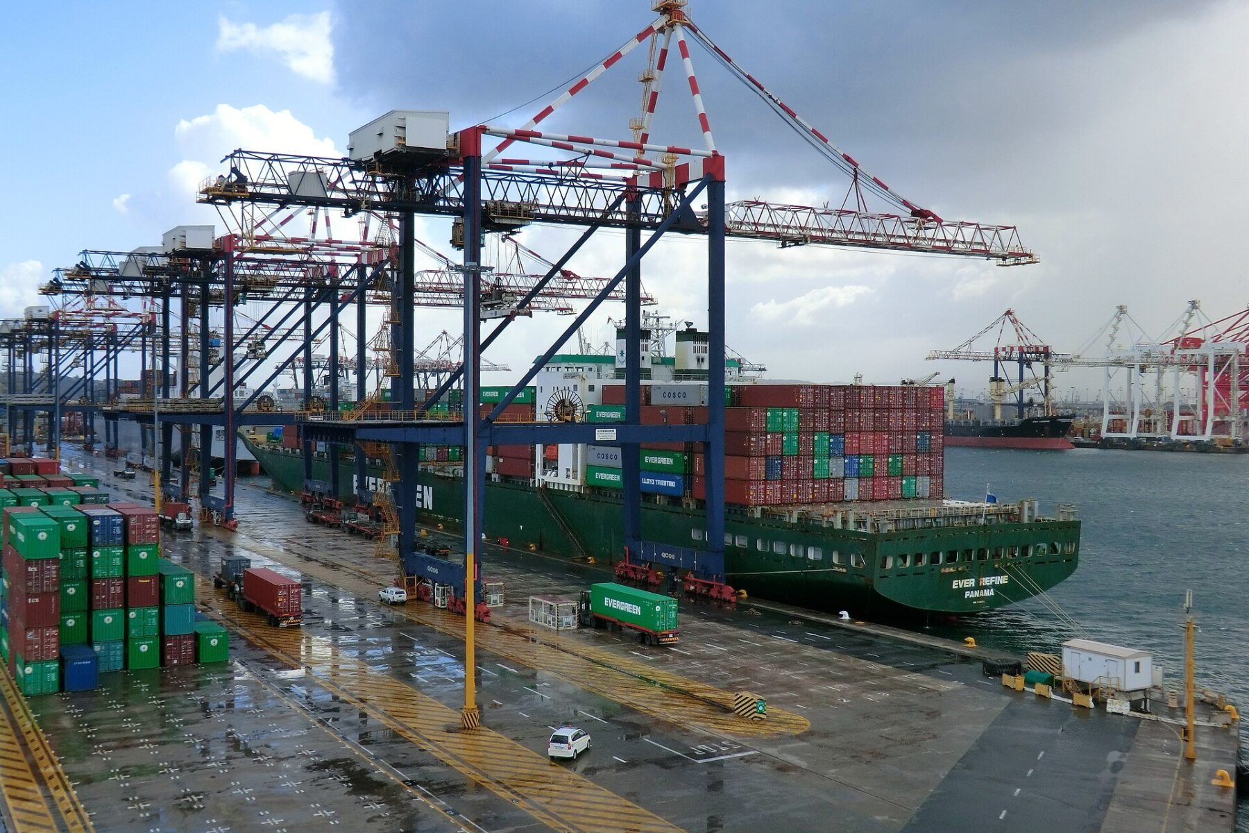 India SACU trade - container ship and gantry cranes at the Port of Durban container terminal in South Africa