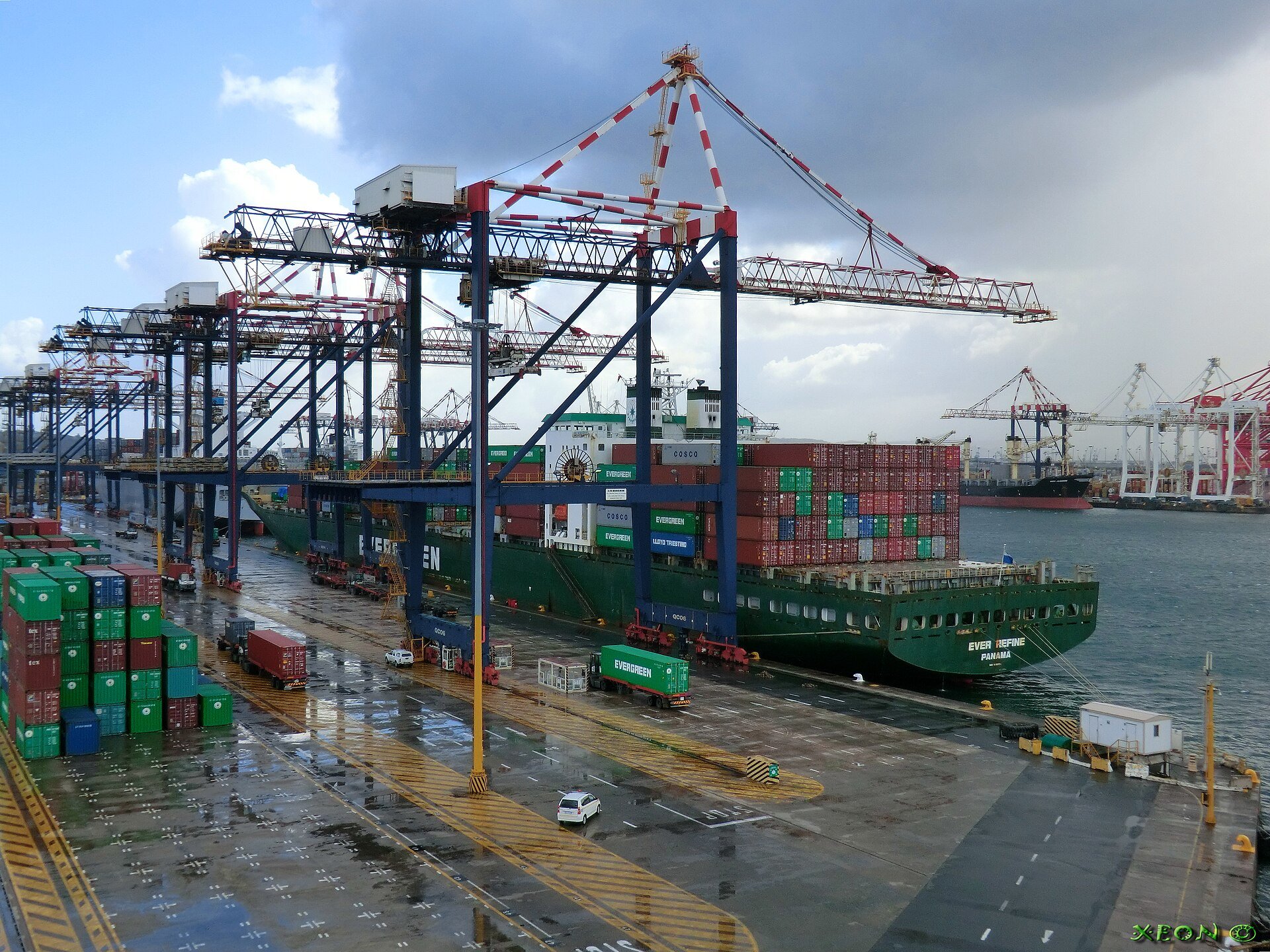 India SACU trade - container ship and gantry cranes at the Port of Durban container terminal in South Africa
