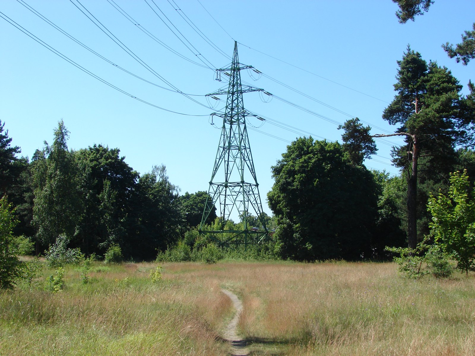 A high-voltage electricity transmission tower.