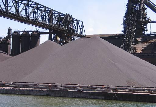 An iron ore stockpile at an export terminal.
