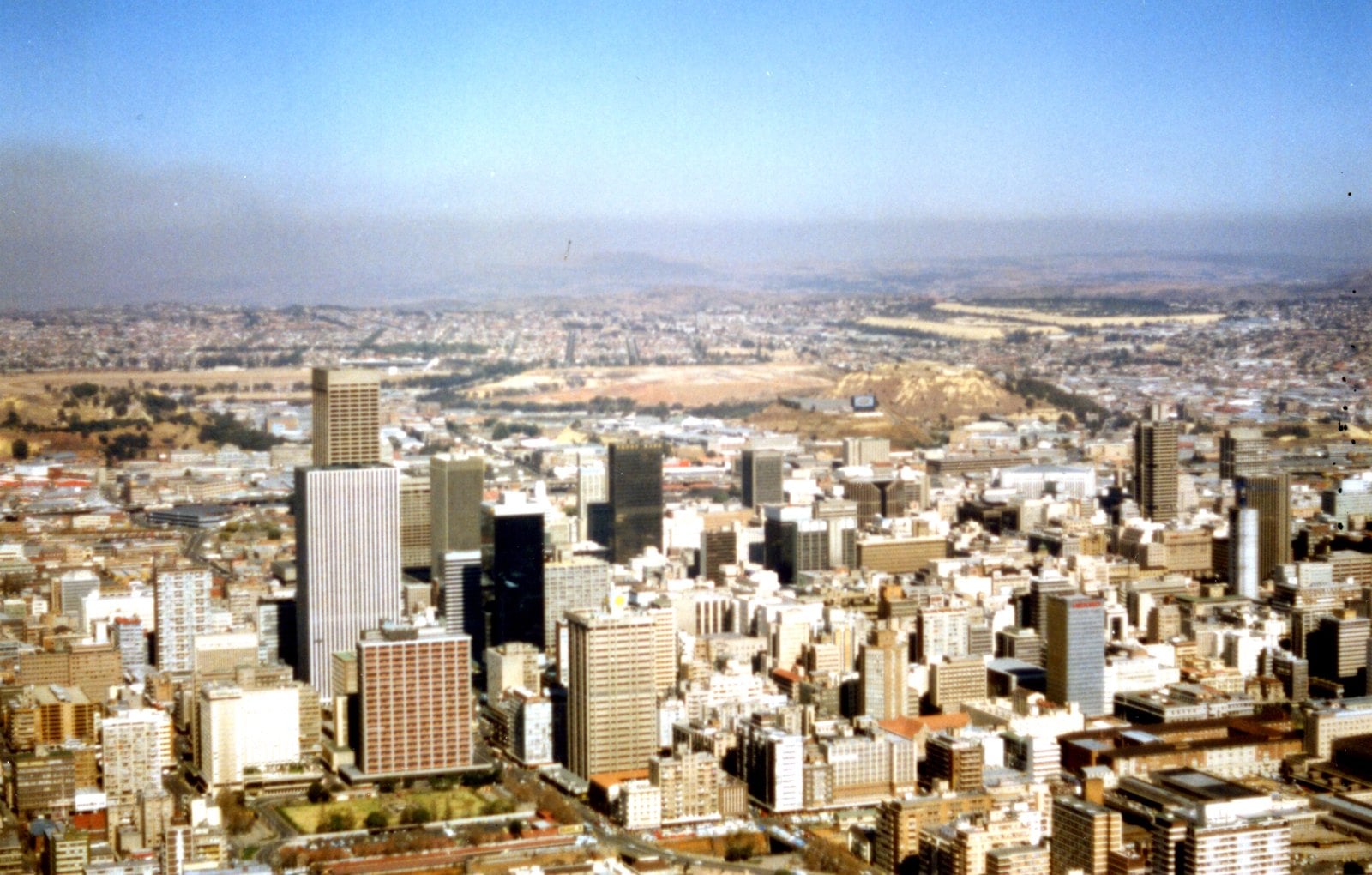 Aerial view of the Johannesburg central business district, South Africa.