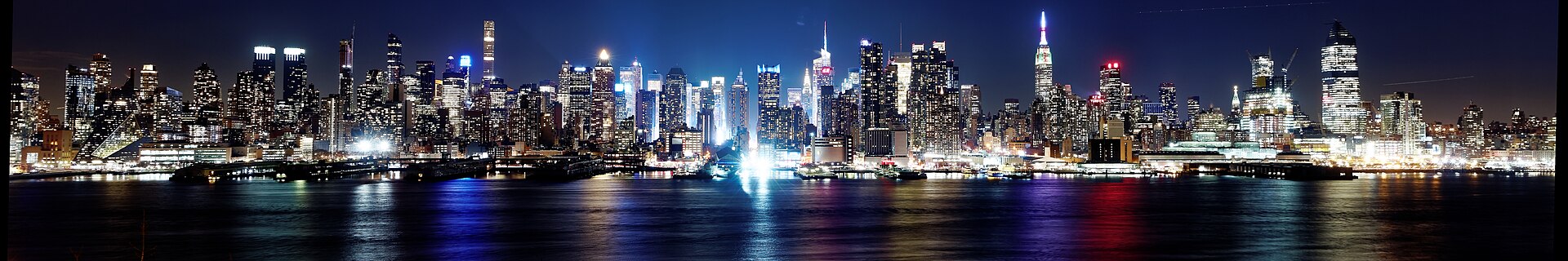 The Manhattan skyline at night, a global finance hub.