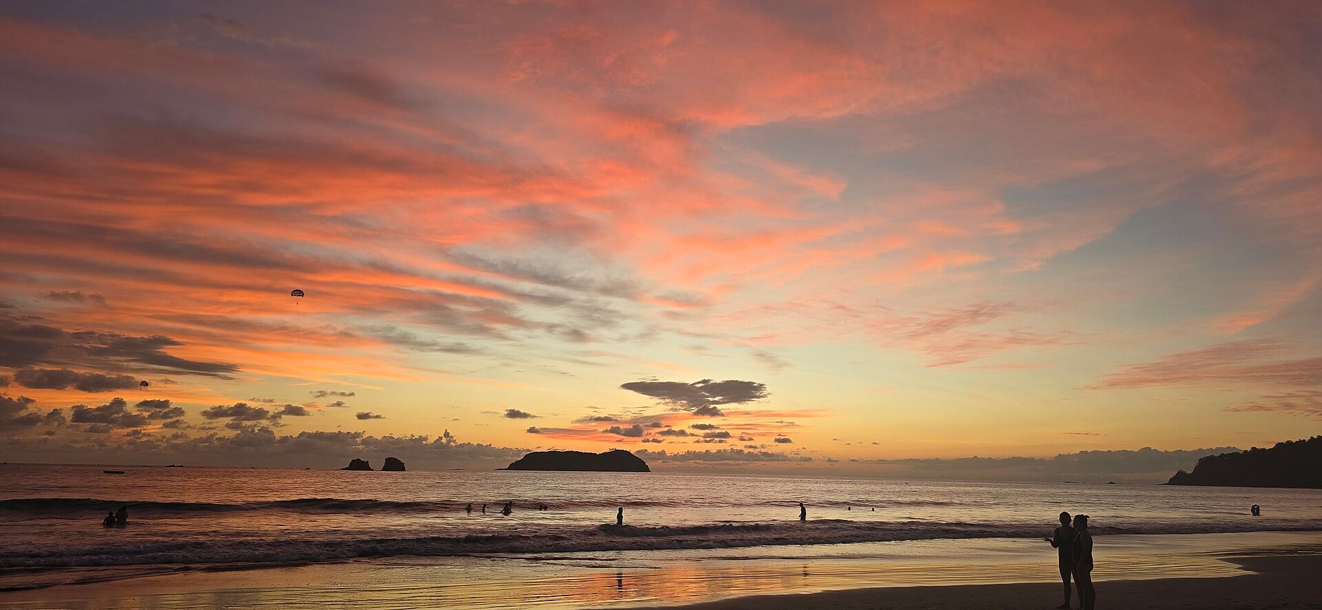 Sunset over the beach at Manuel Antonio on Costa Rica's Pacific coast