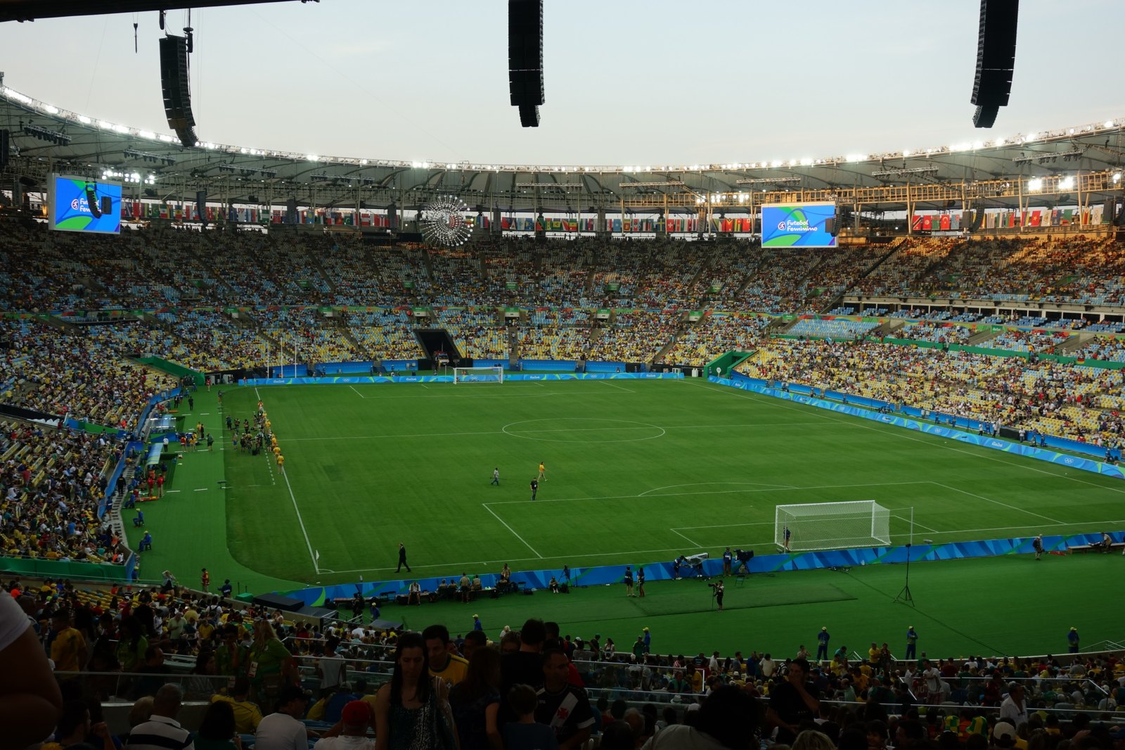 Fans fill the Maracanã stadium in Rio de Janeiro during a football match.