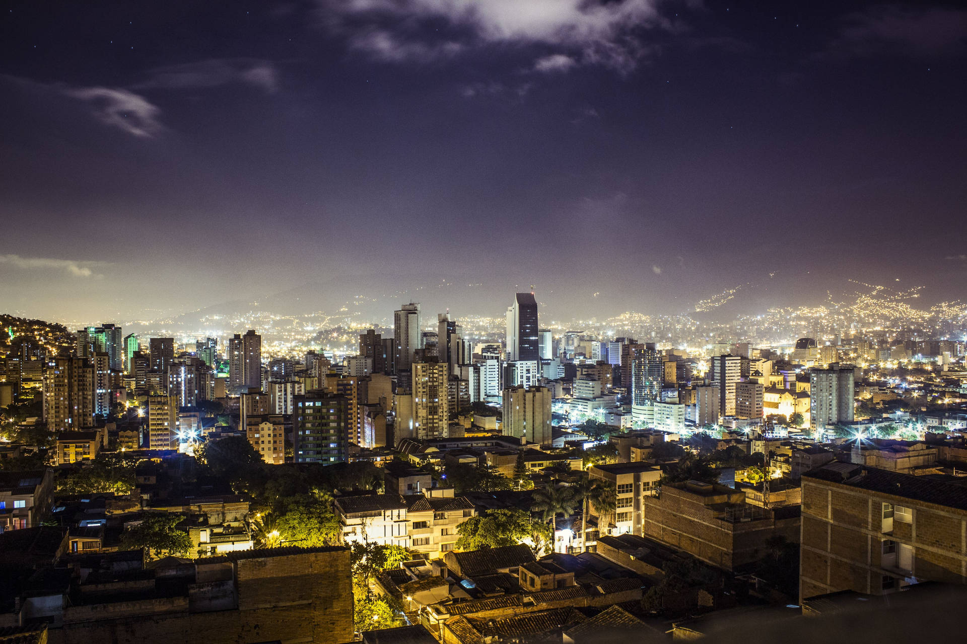 Solo travel in South America: Medellin city lights at night