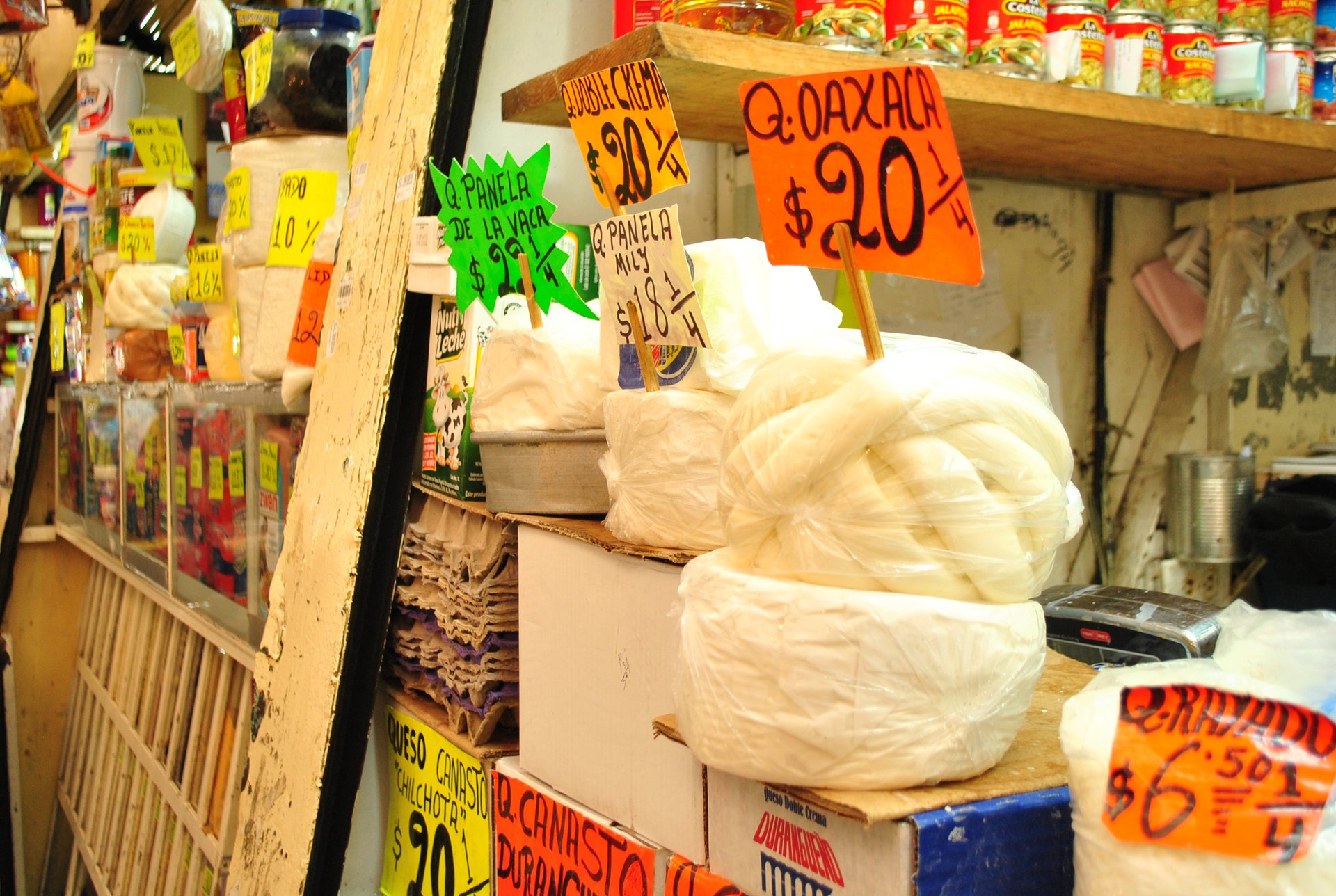 Mexico cheese names dispute — cheeses on sale at the market in Xochimilco, Mexico City