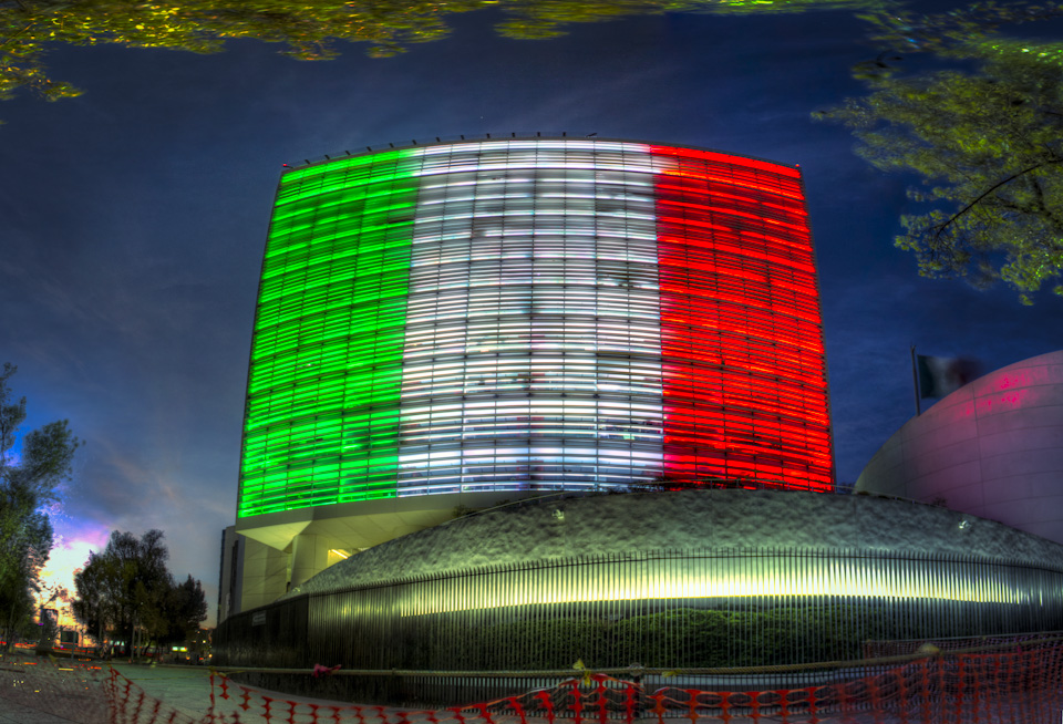 Mexico’s Senate building in Mexico City, lit in the colours of the national flag