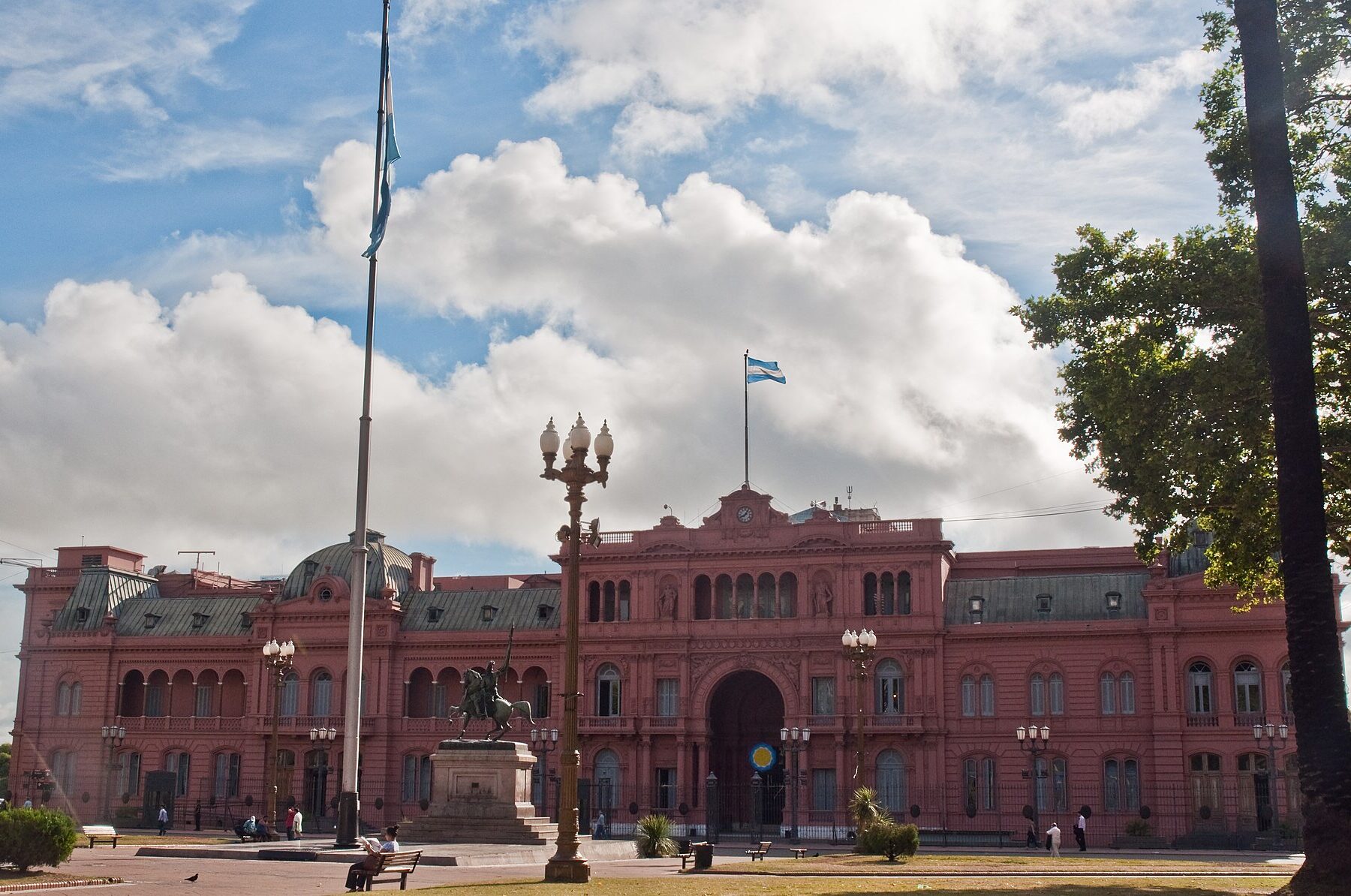 Casa Rosada, Argentina's presidential palace, with flags