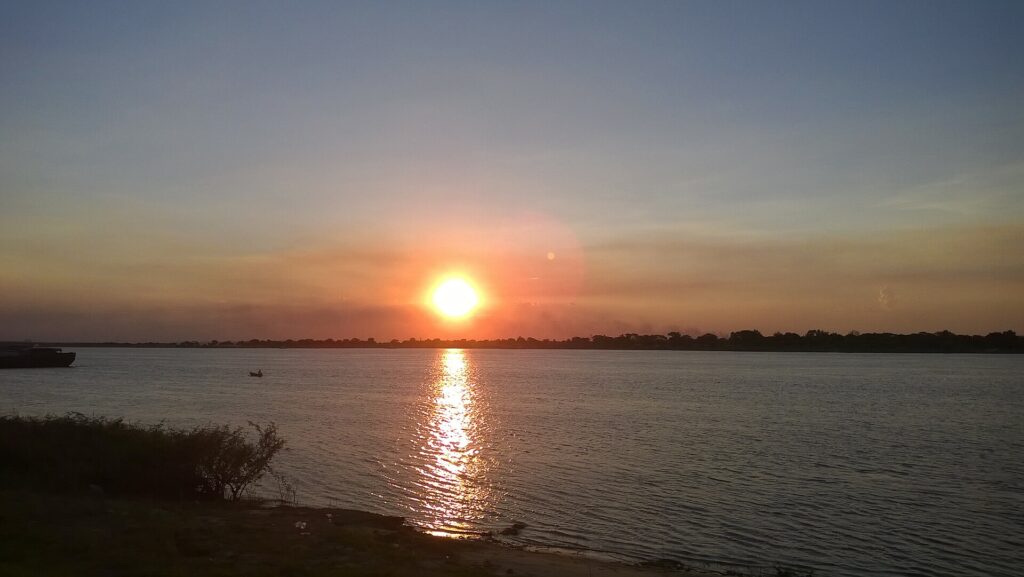 The skyline of Asunción, capital of Paraguay, along the Paraguay River