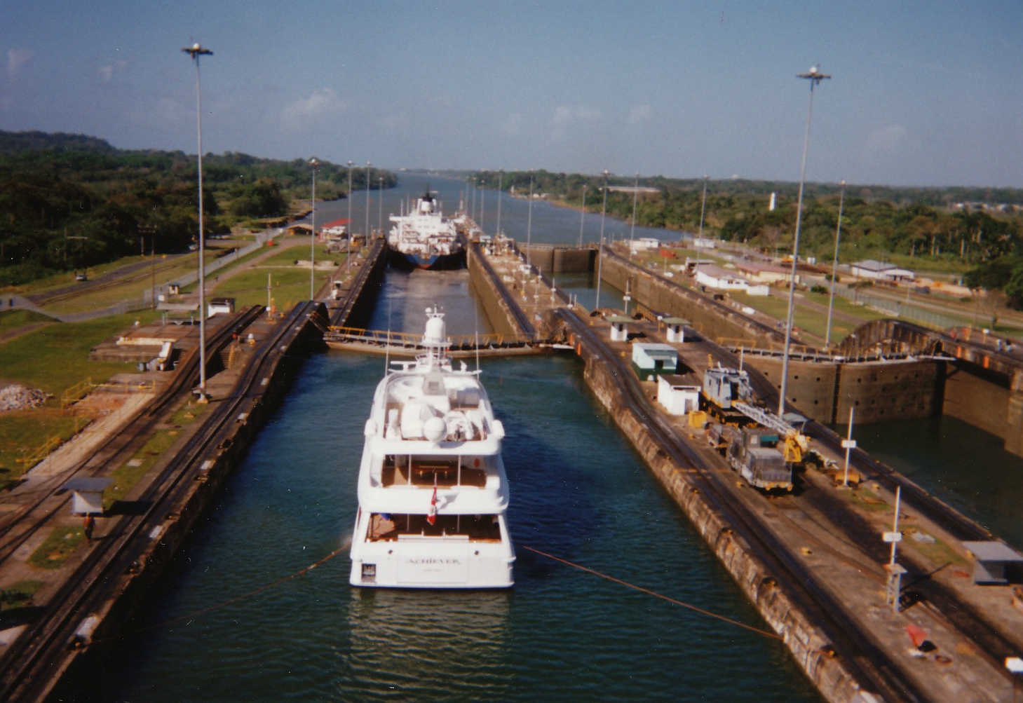 Canal locks &mdash; ships transit the waterway now restricted by drought