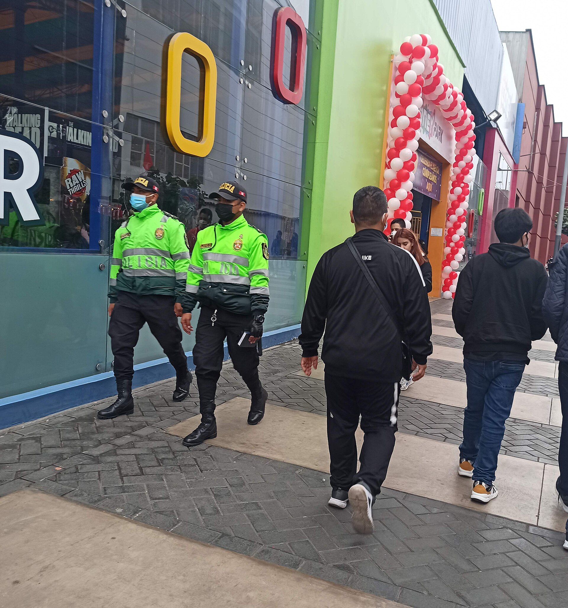 Peruvian National Police officers on patrol in Lima