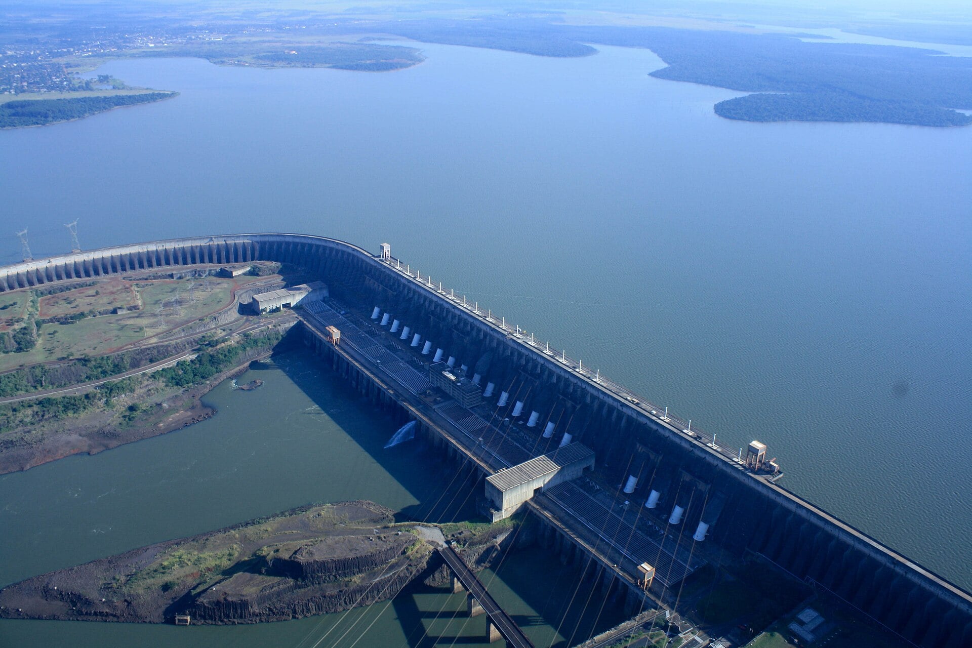 Aerial view of the Itaipú hydroelectric dam shared by Paraguay and Brazil