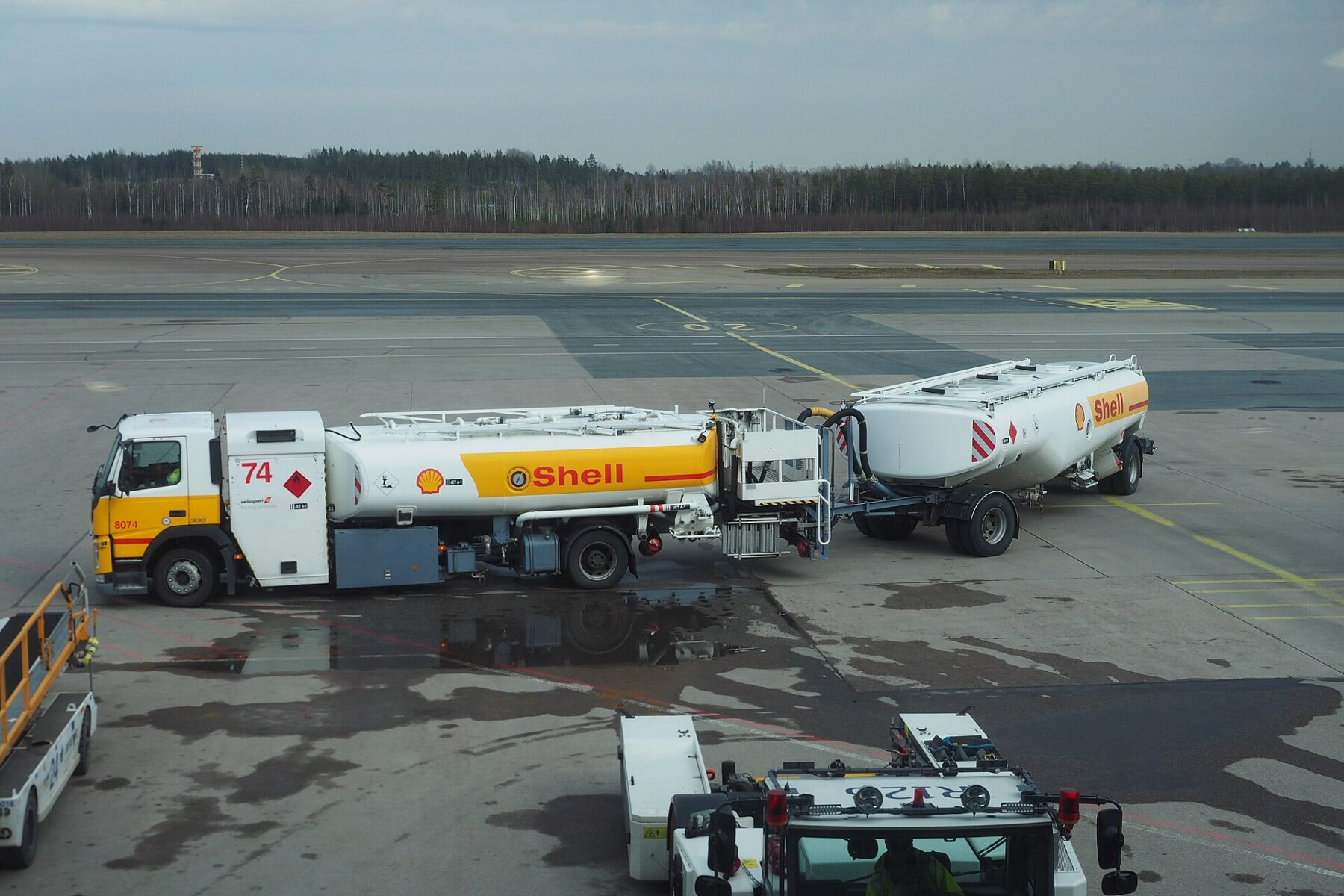 Aviation fuel tanker truck on an airport apron (illustrative)