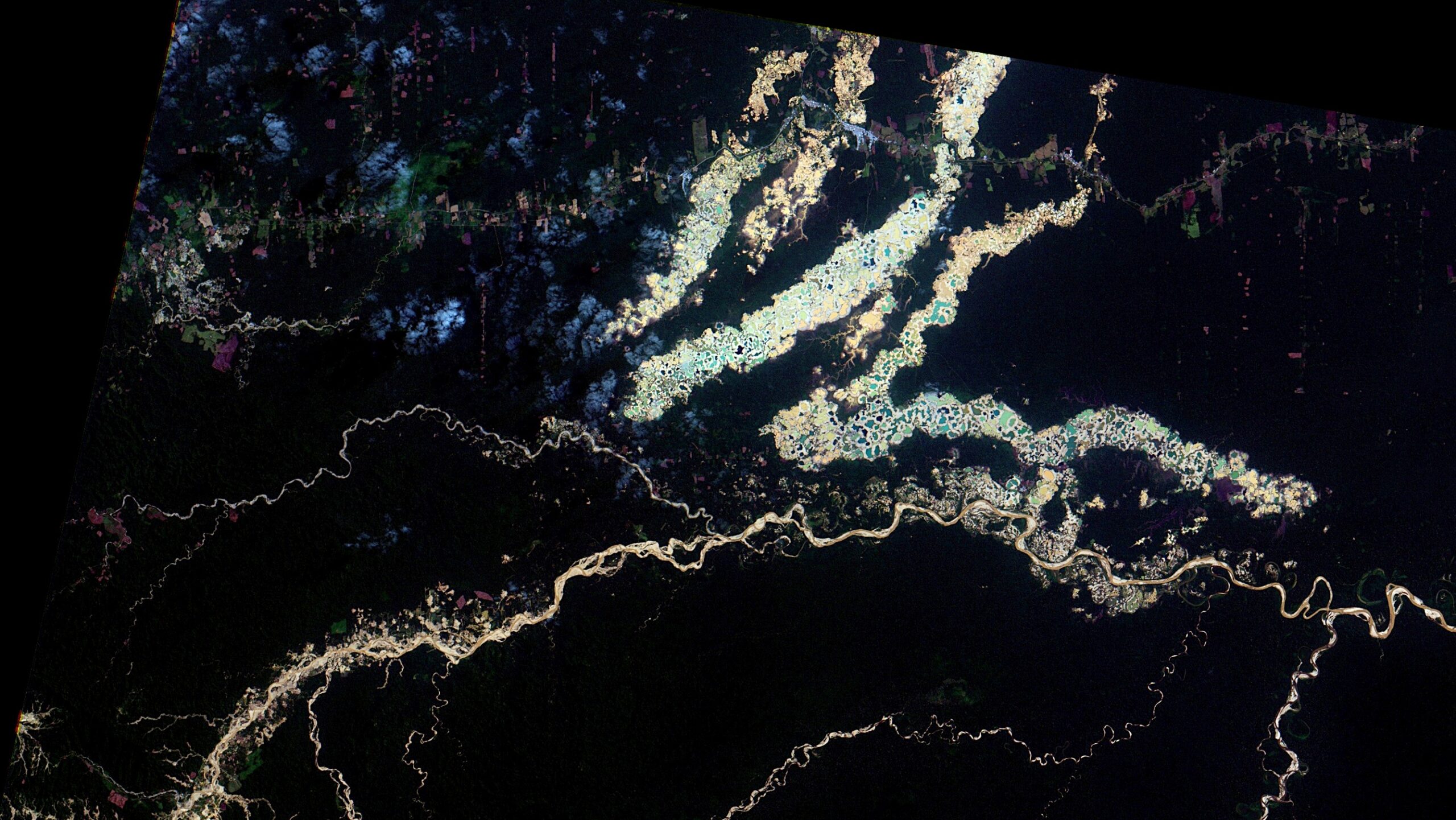 Illegal Amazon gold mining seen from above