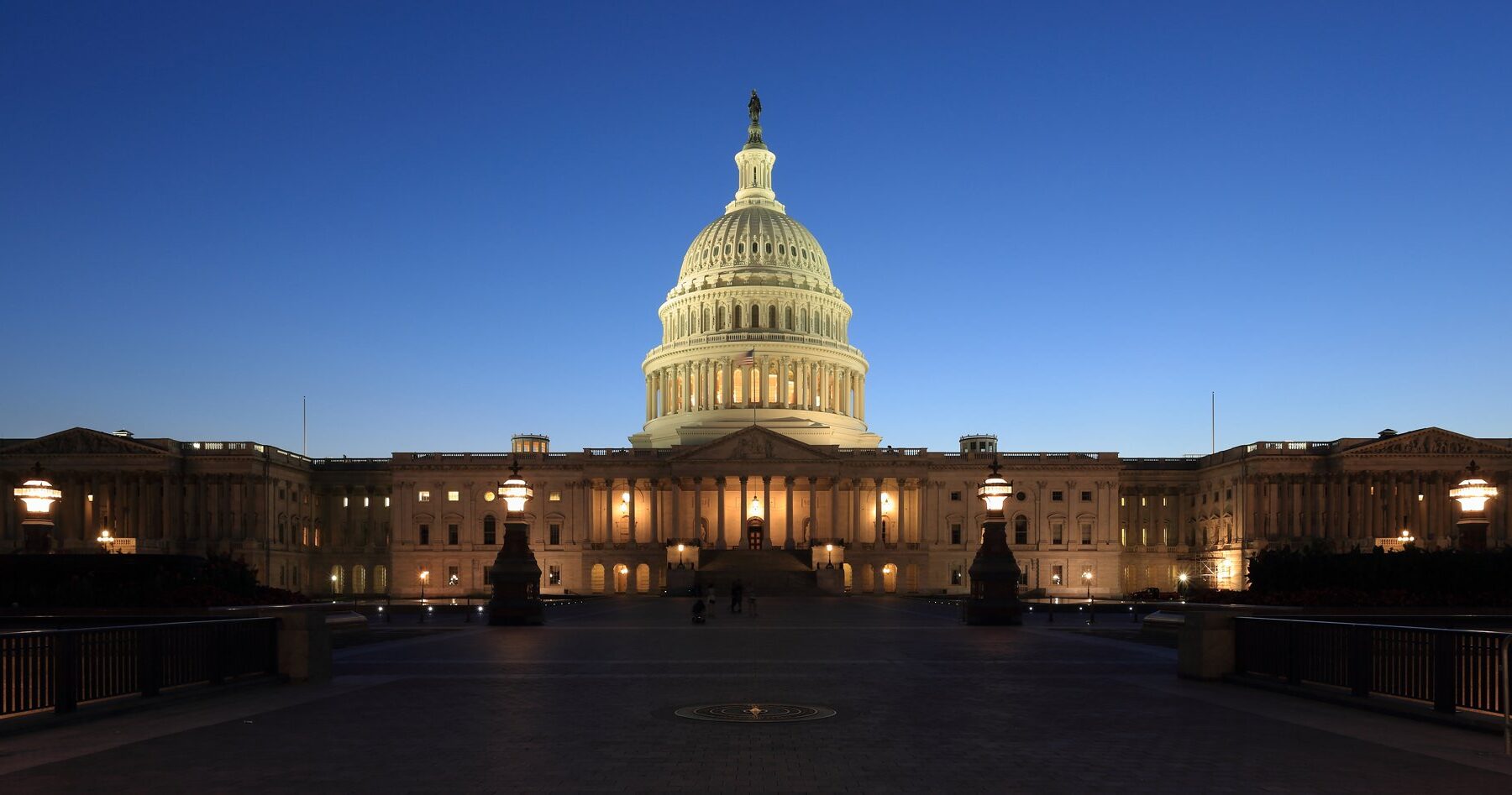 The US Capitol building at dusk