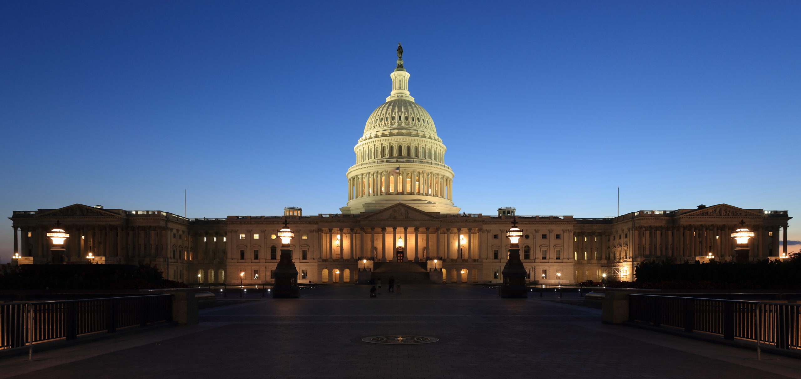 The US Capitol building at dusk