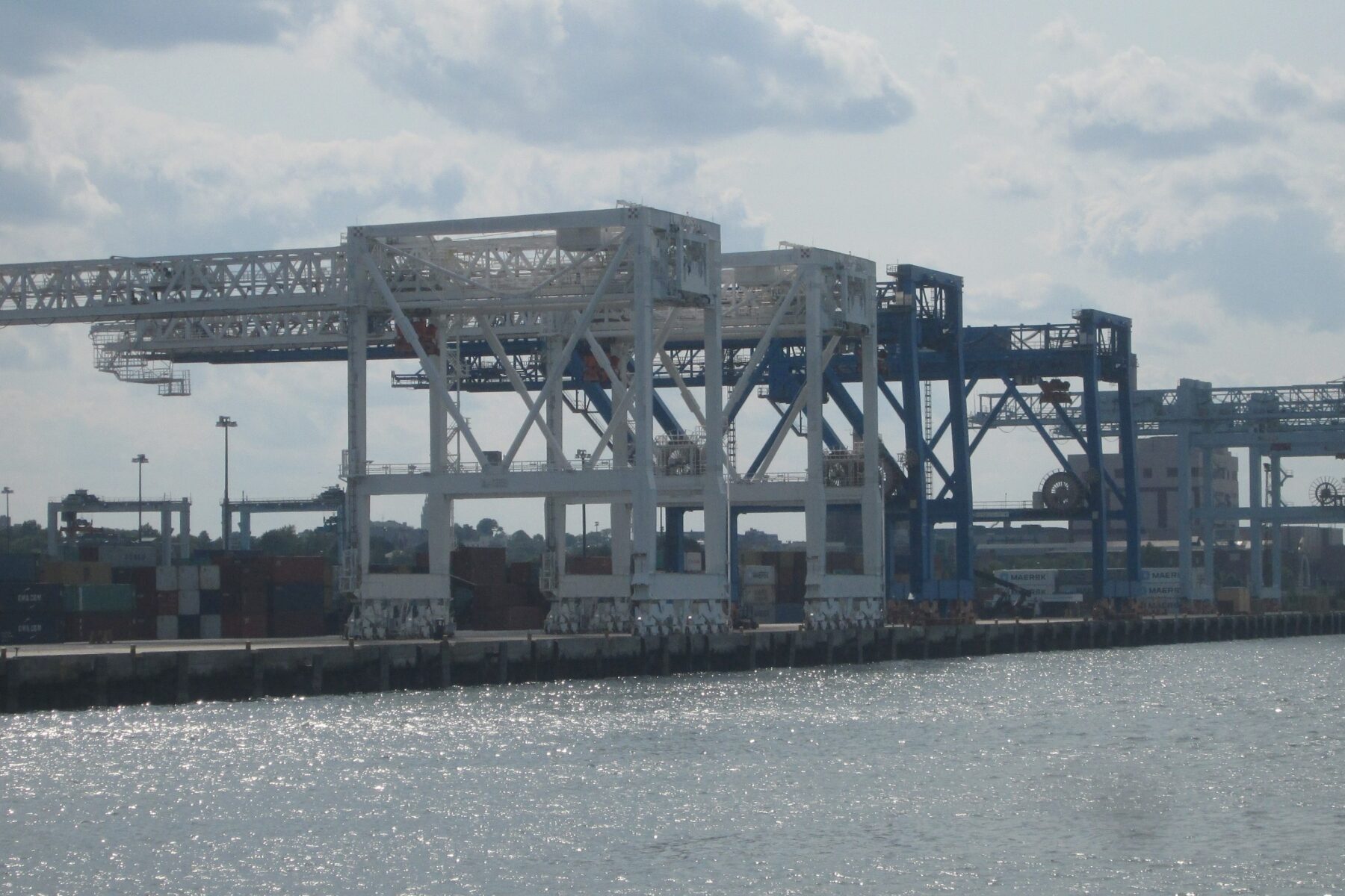 A container port terminal with cranes