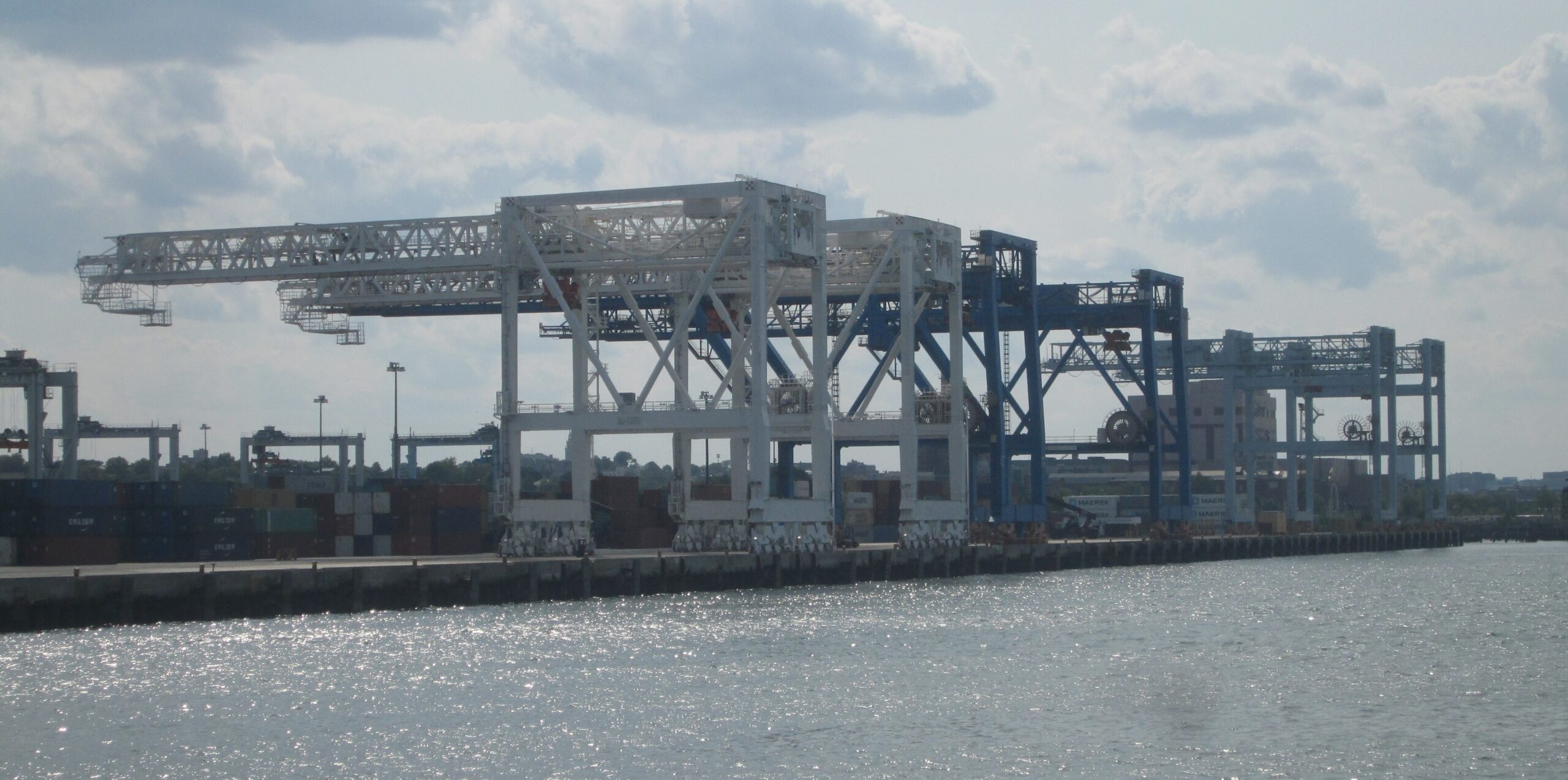 A container port terminal with cranes