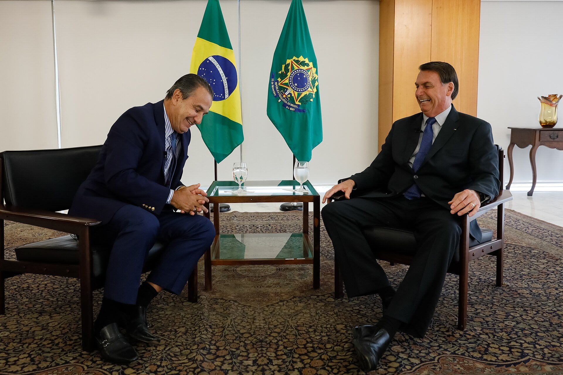 Silas Malafaia - pastor seated with Jair Bolsonaro at the Planalto Palace in Brasília