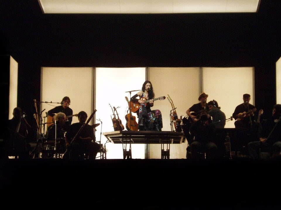 Marisa Monte in Rio performing with her orchestra on stage