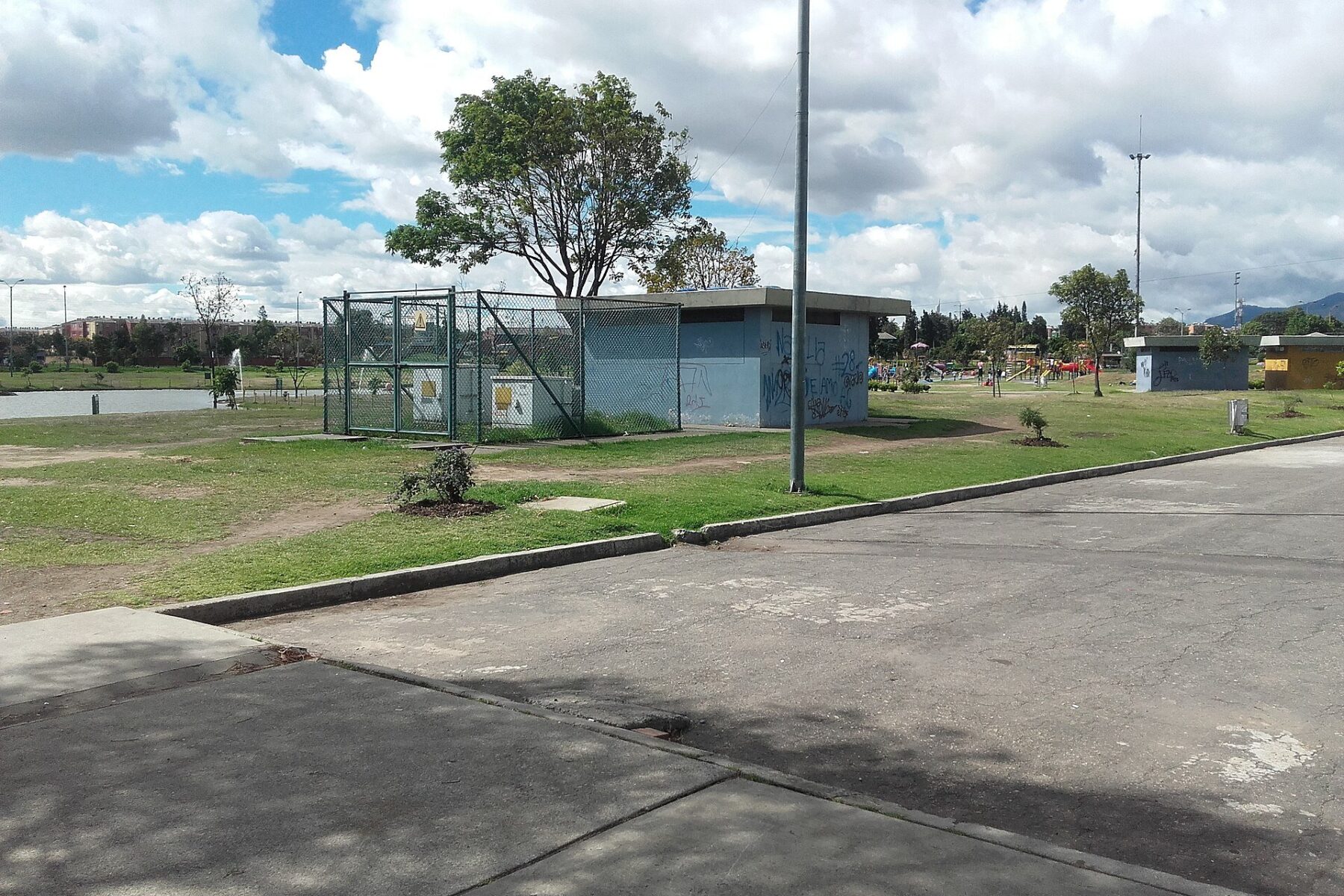 Colombia power grid - fenced electrical distribution substation in a Bogotá park