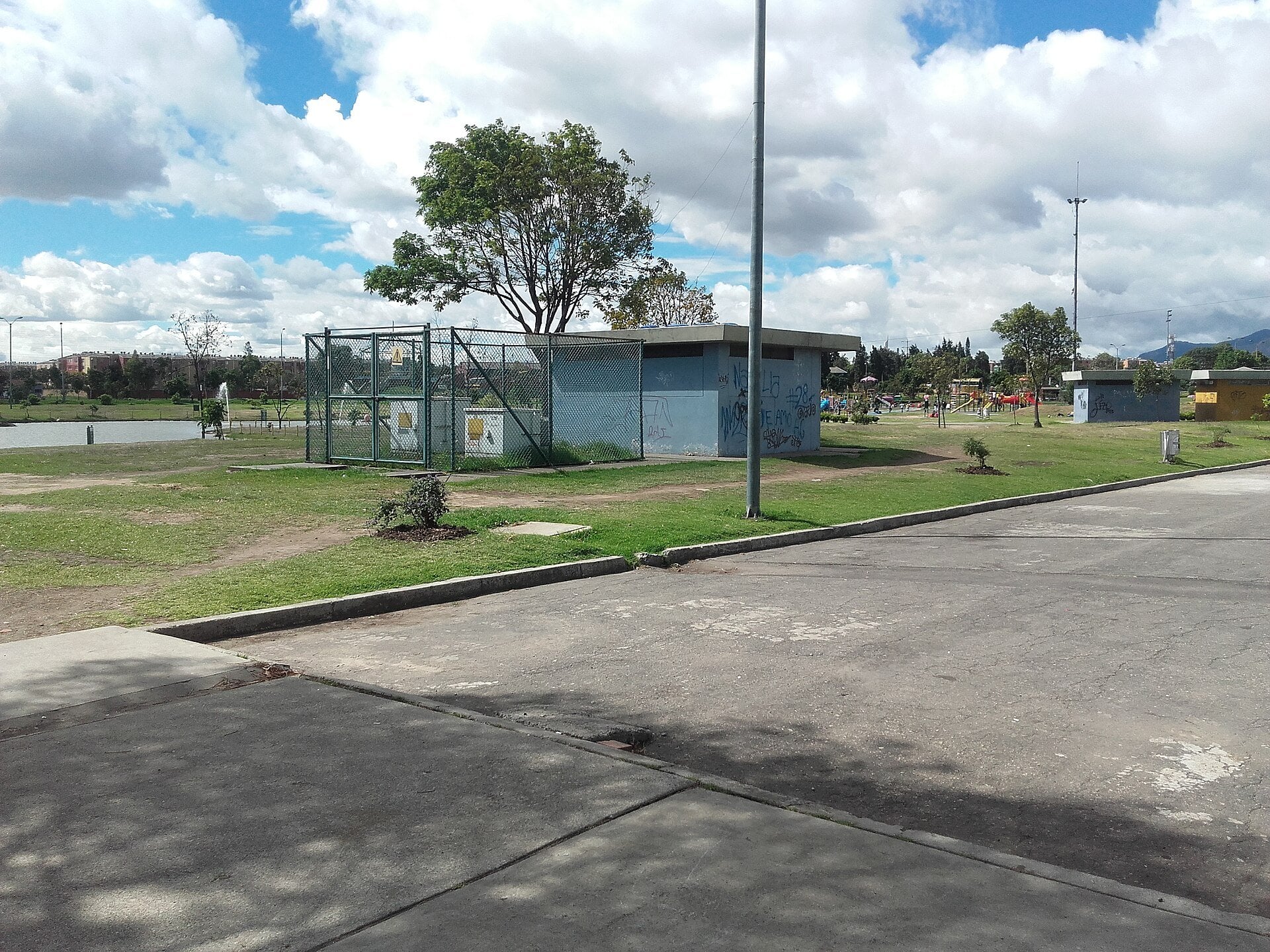 Colombia power grid - fenced electrical distribution substation in a Bogotá park