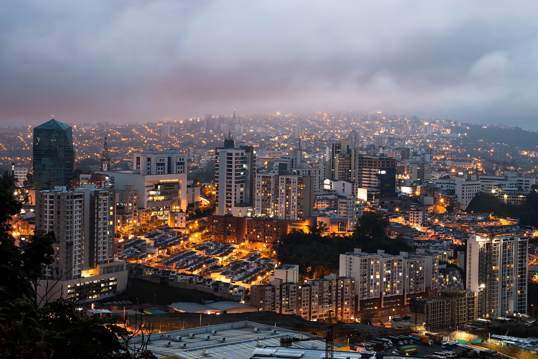 Colombia earthquake reconstruction - the city of Manizales at dusk