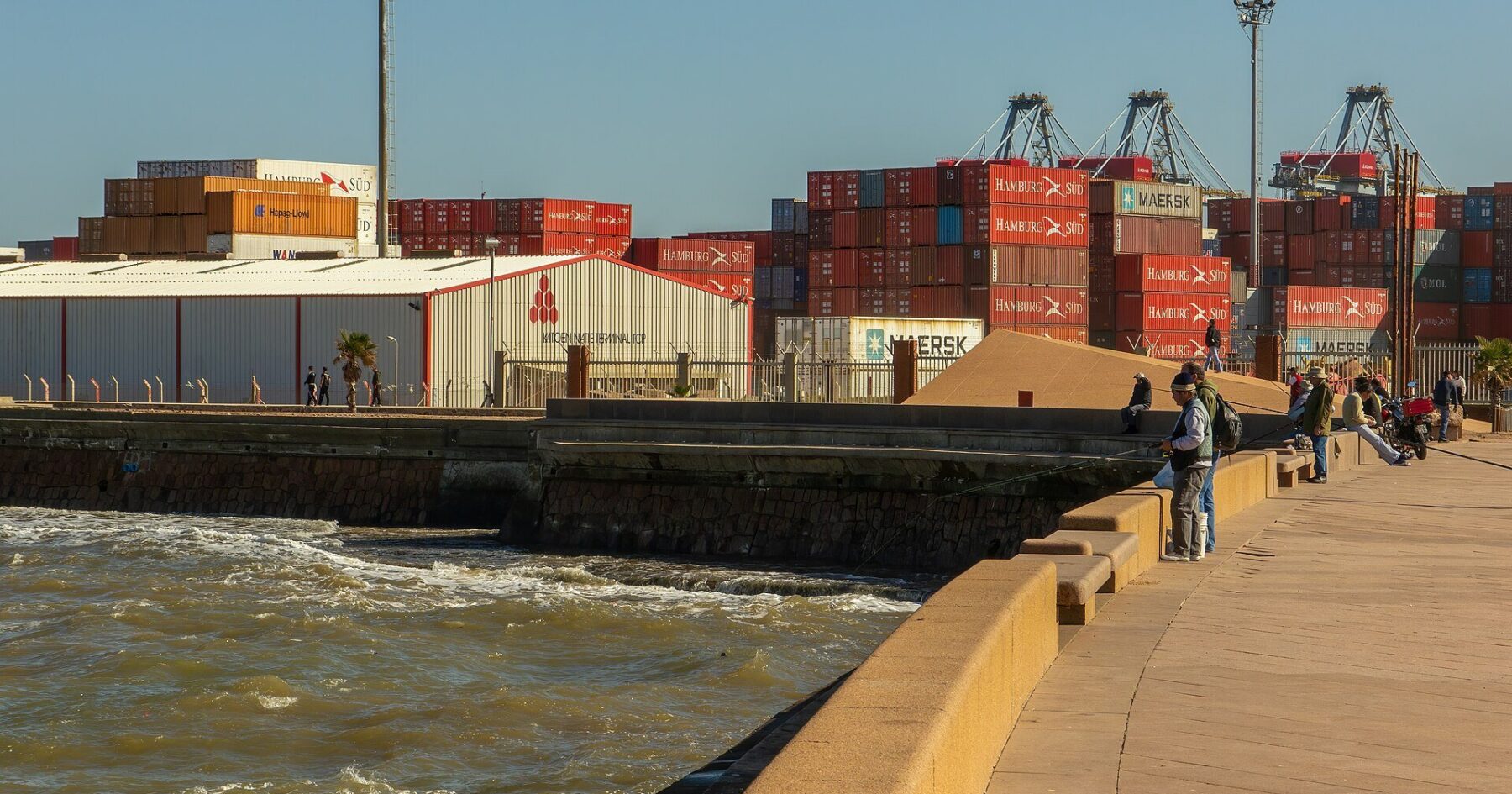 Port of Montevideo container terminal with cranes and stacked shipping containers