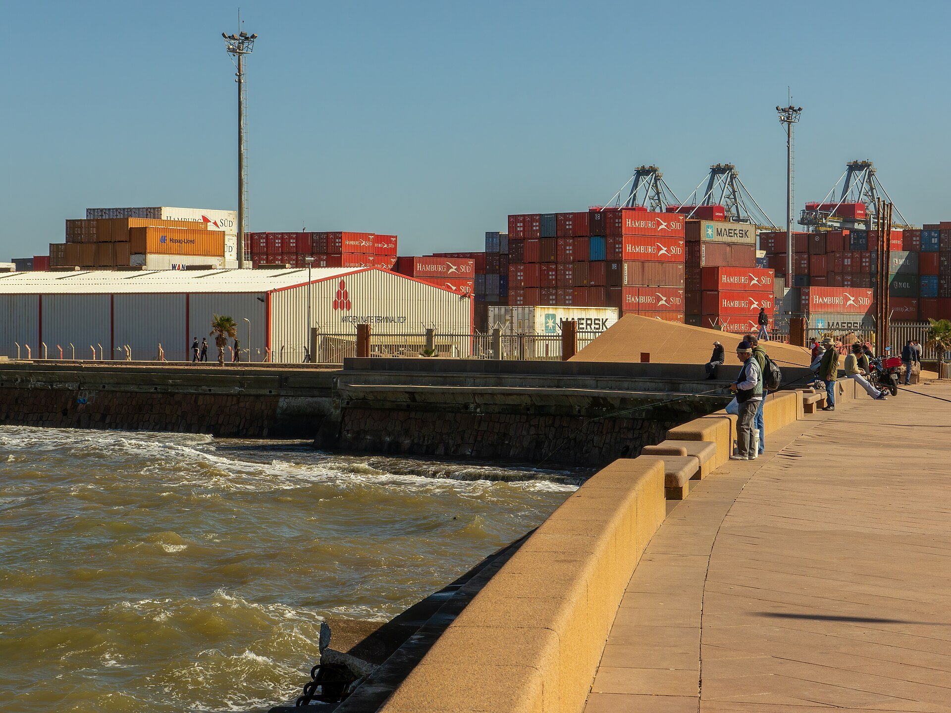 Port of Montevideo container terminal with cranes and stacked shipping containers