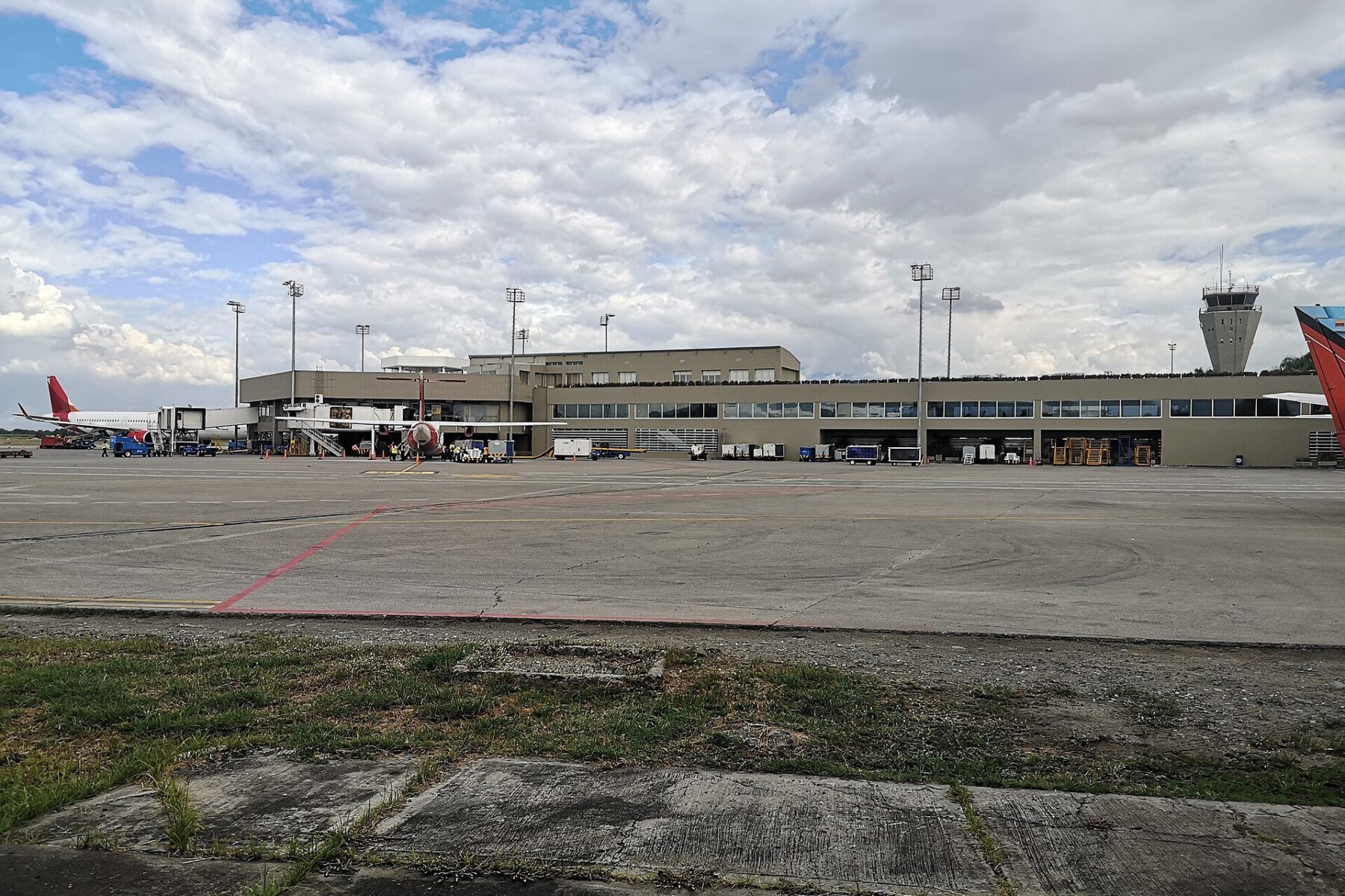 The passenger terminal and control tower at Cali's airport, one of the Colombia airports back in service after the quake.