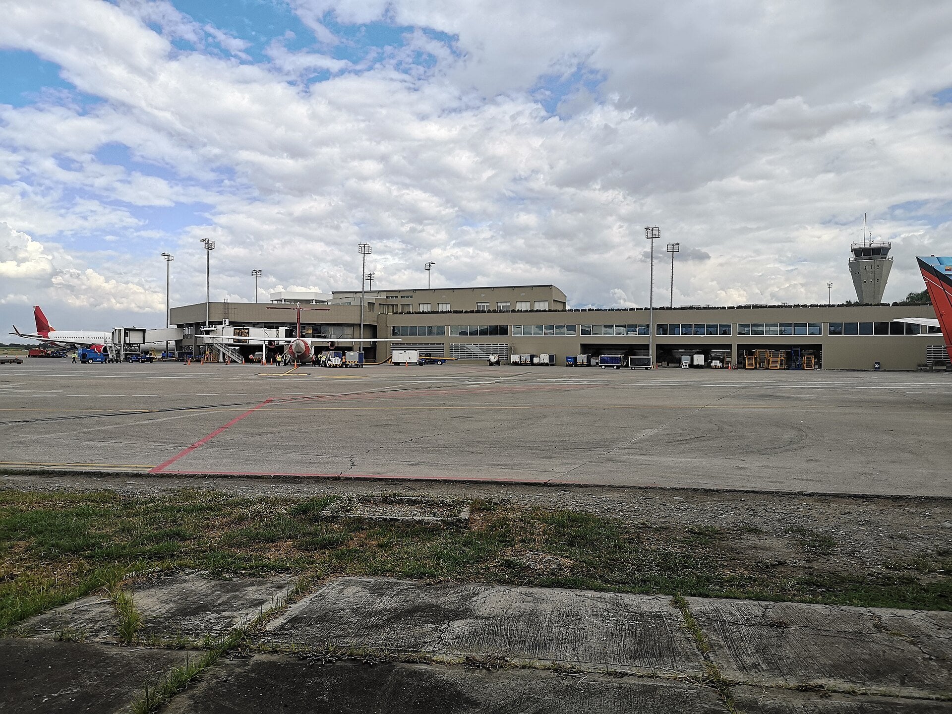 The passenger terminal and control tower at Cali's airport, one of the Colombia airports back in service after the quake.
