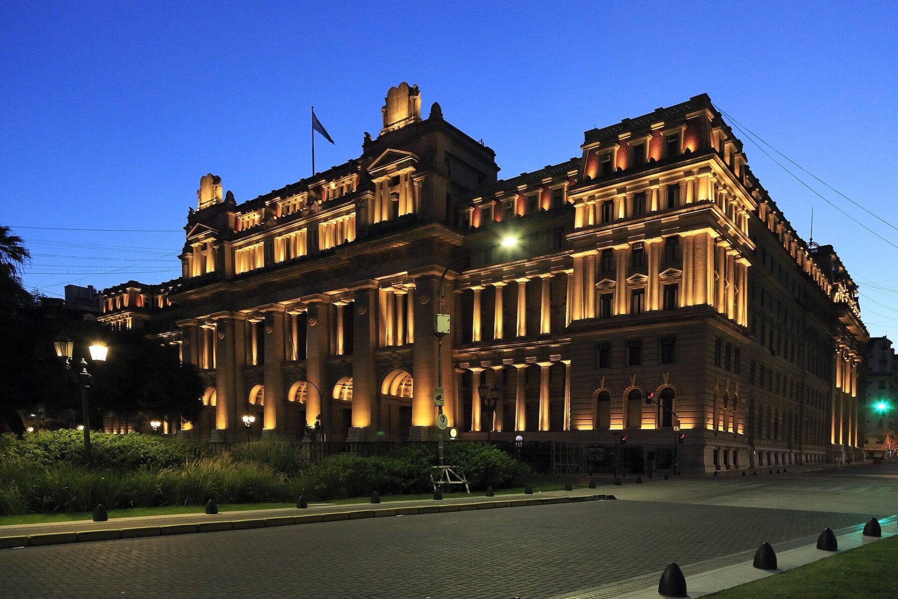 Supreme Court seat, the floodlit Palacio de Justicia in Buenos Aires at dusk