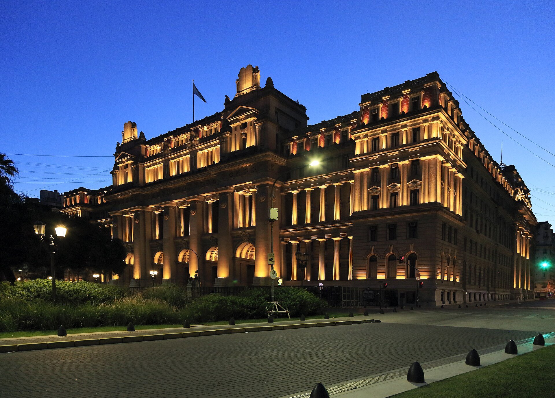 Supreme Court seat, the floodlit Palacio de Justicia in Buenos Aires at dusk