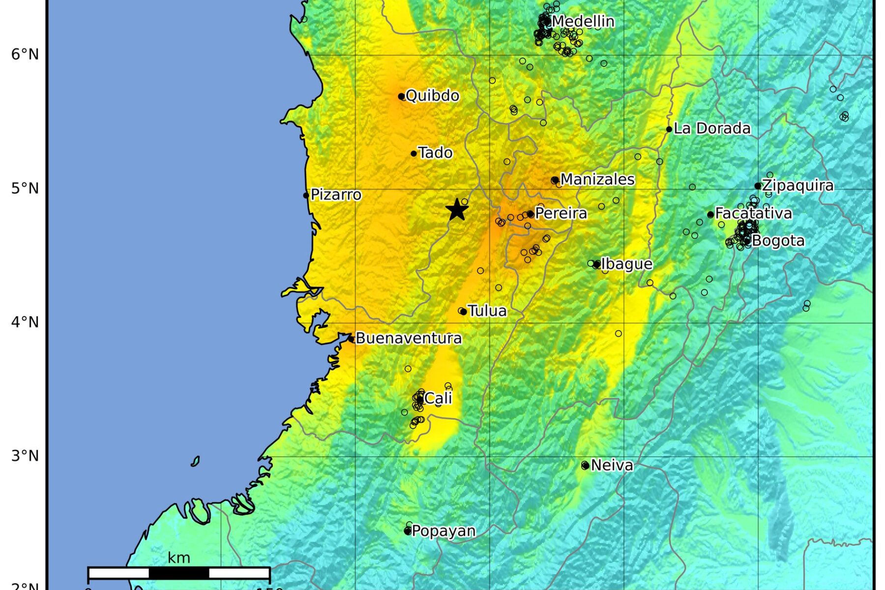 Colombia earthquake - the USGS shaking intensity map for the 10 August quake
