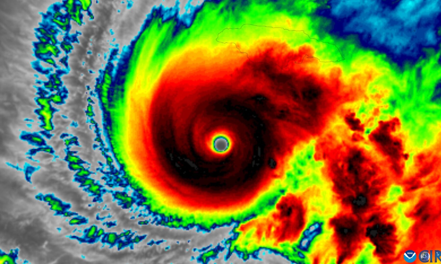 Hurricane Melissa claims - an infrared satellite view of the storm beside Jamaica