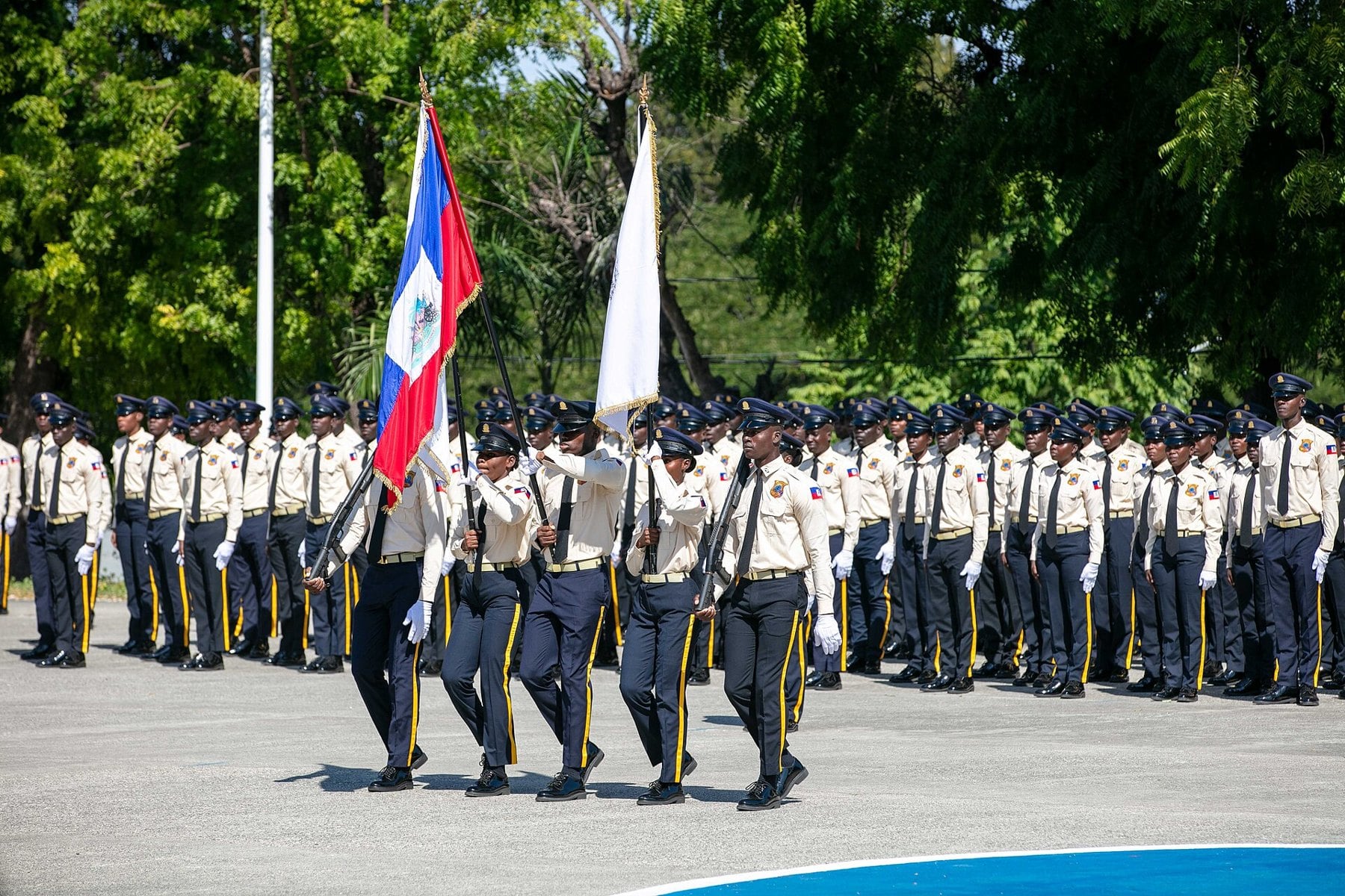 Haiti December election - a Haitian National Police colour guard on parade