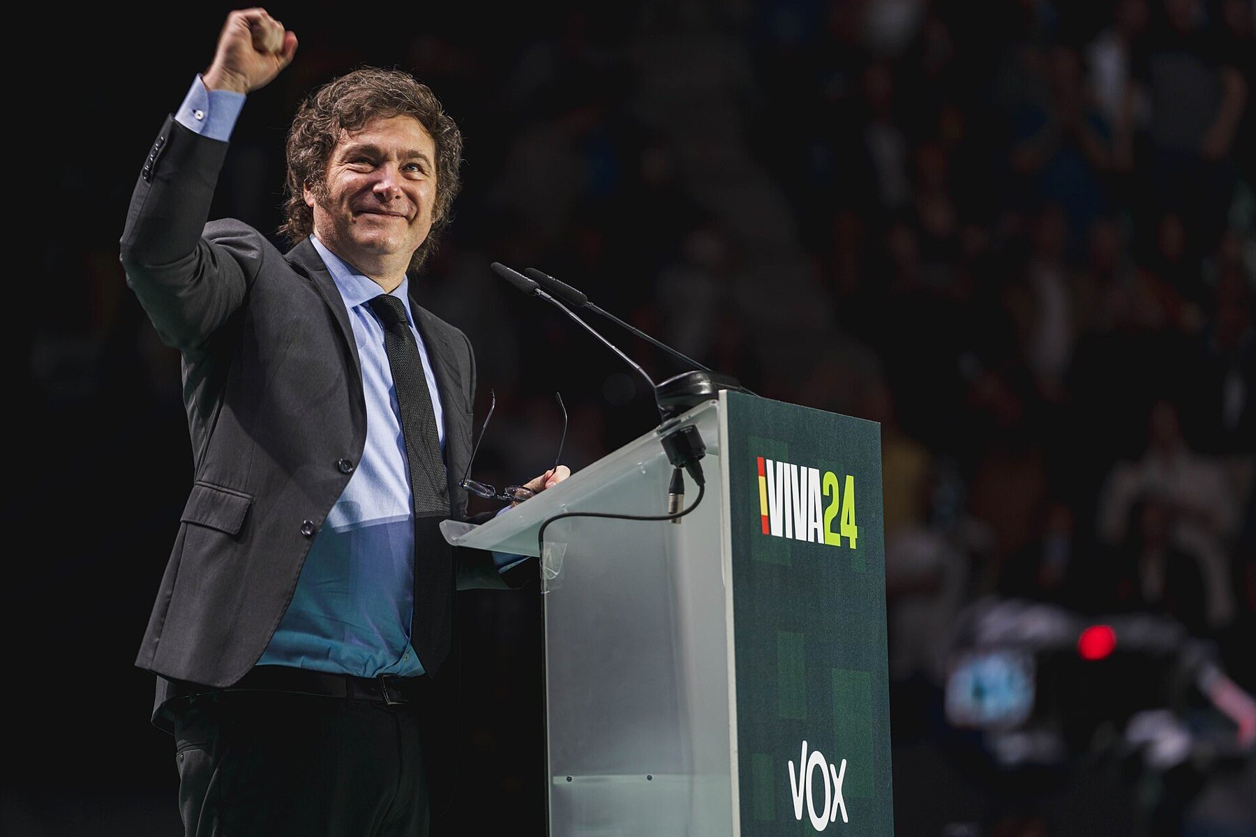 Milei re-election bid - Javier Milei speaking at a lectern