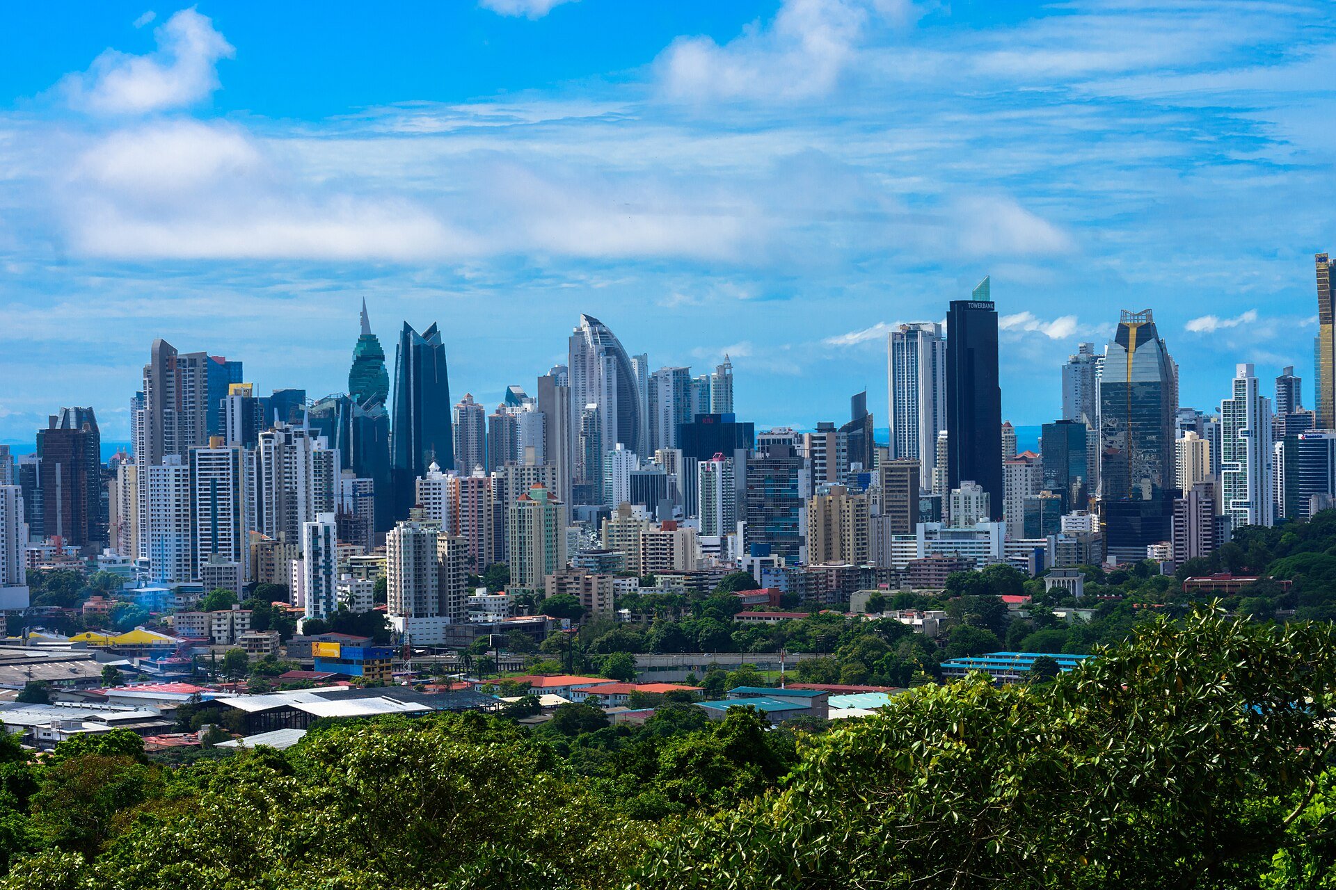 Panama City skyline of apartment and office towers, where a proposed Panama transfer tax break could cut closing costs on new homes