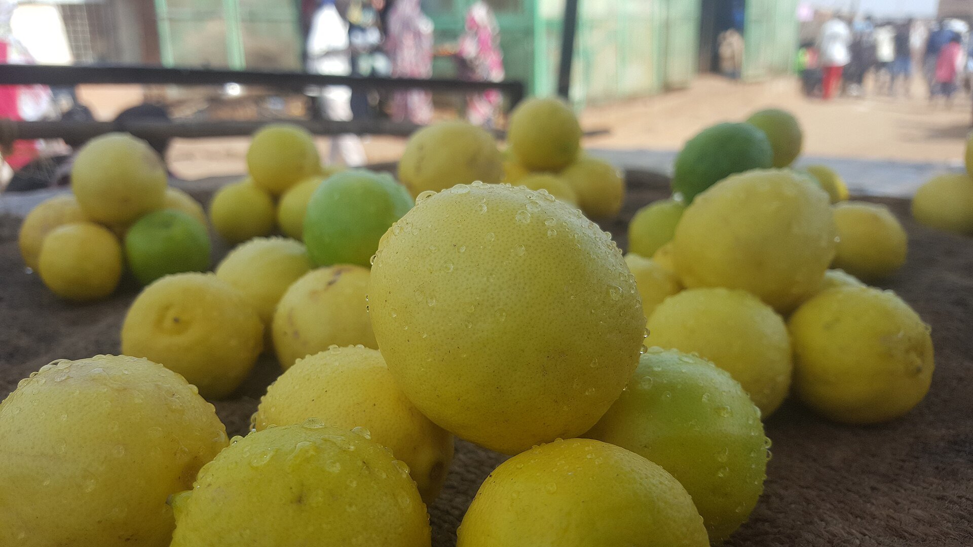 Argentine lemons - a pile of fresh yellow lemons for sale at an open-air market