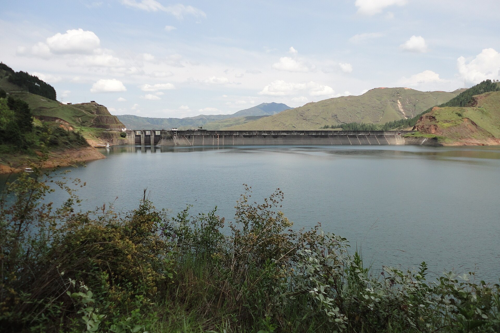 Colombia energy deficit — the Salvajina hydroelectric dam and reservoir in Cauca, Colombia